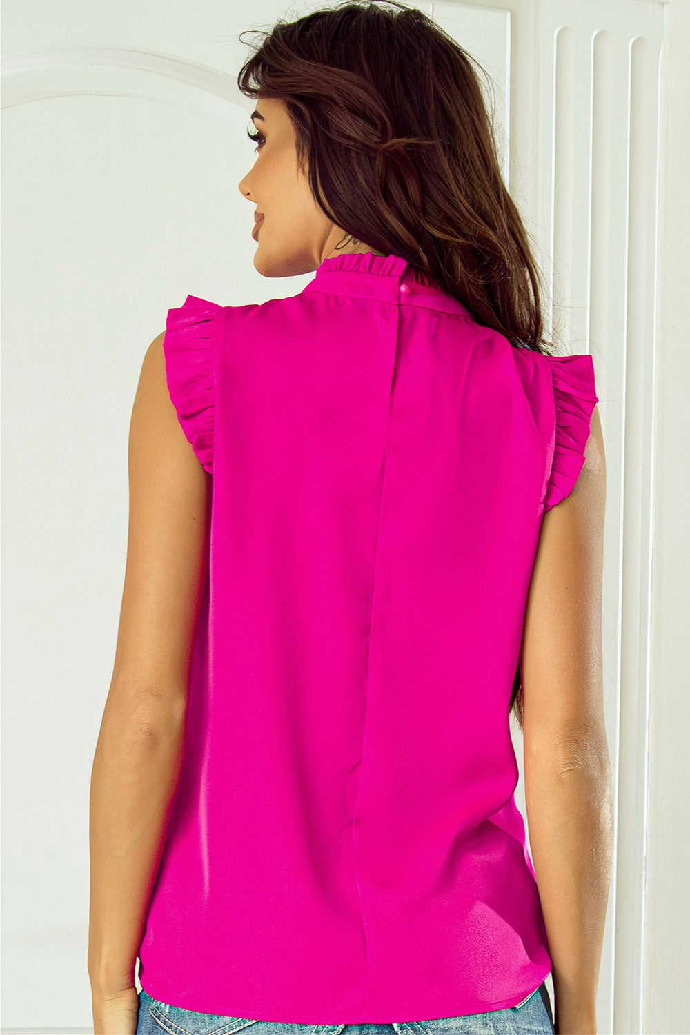 Ruffled Mock Neck Cap Sleeve Blouse - Charming Charlie