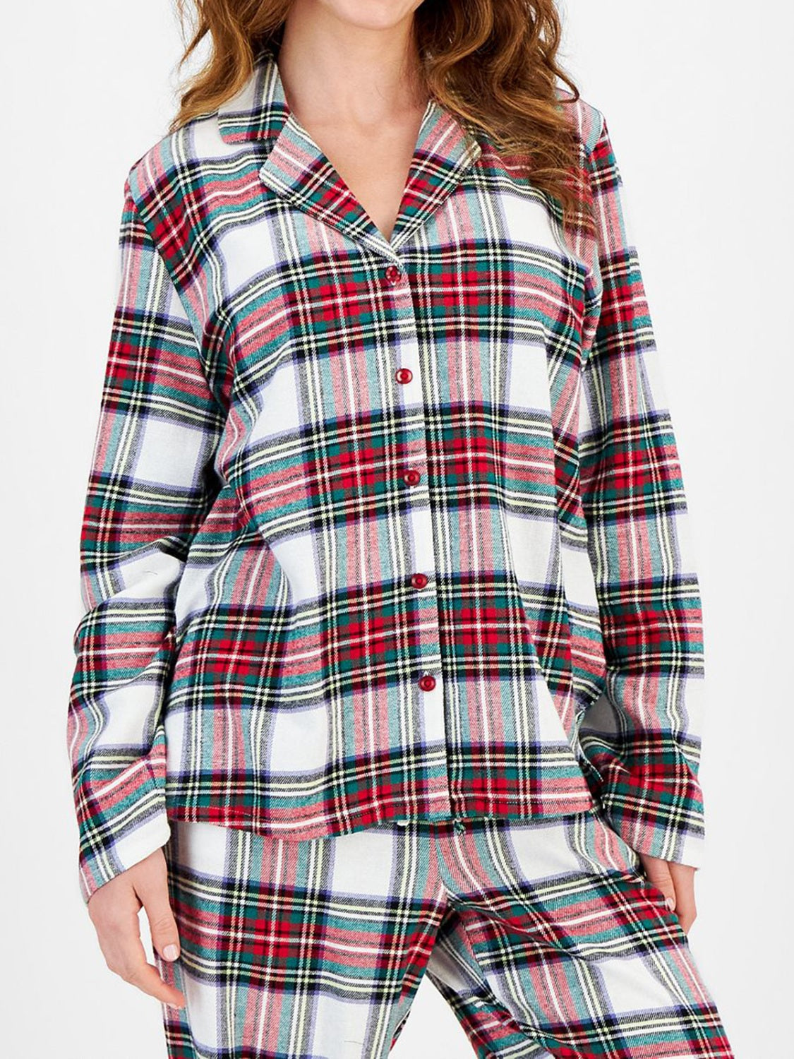 Plaid Collared Neck Button Up Top and Pants Lounge Set - Charming Charlie