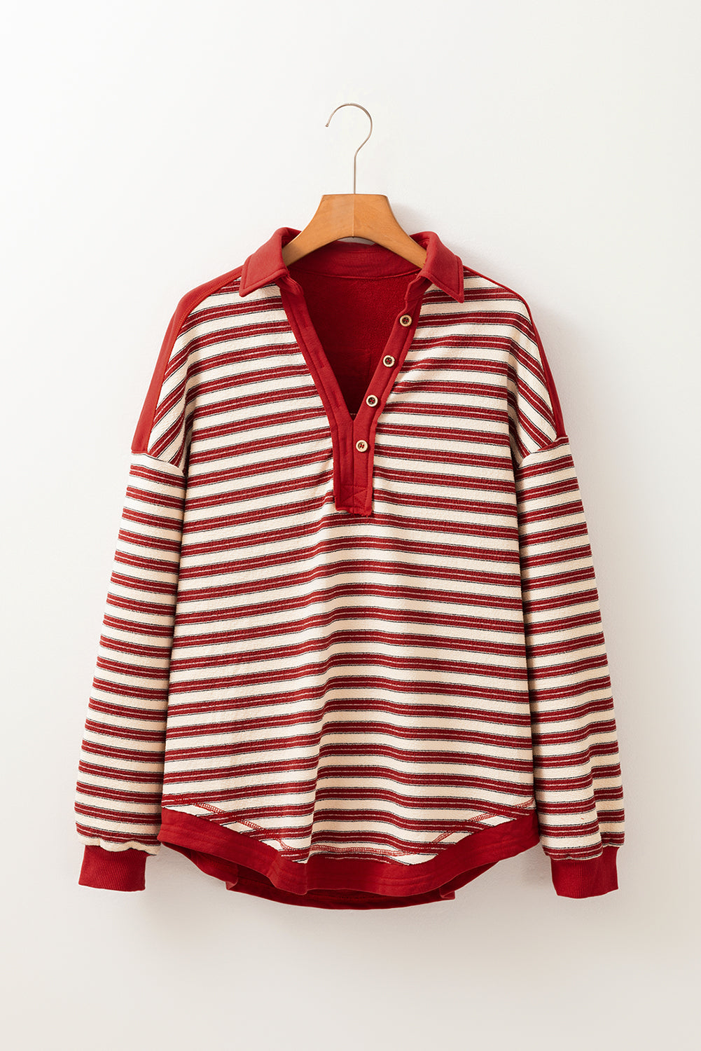 Stripe Johnny Collar Drop Shoulder Sweatshirt - Charming Charlie