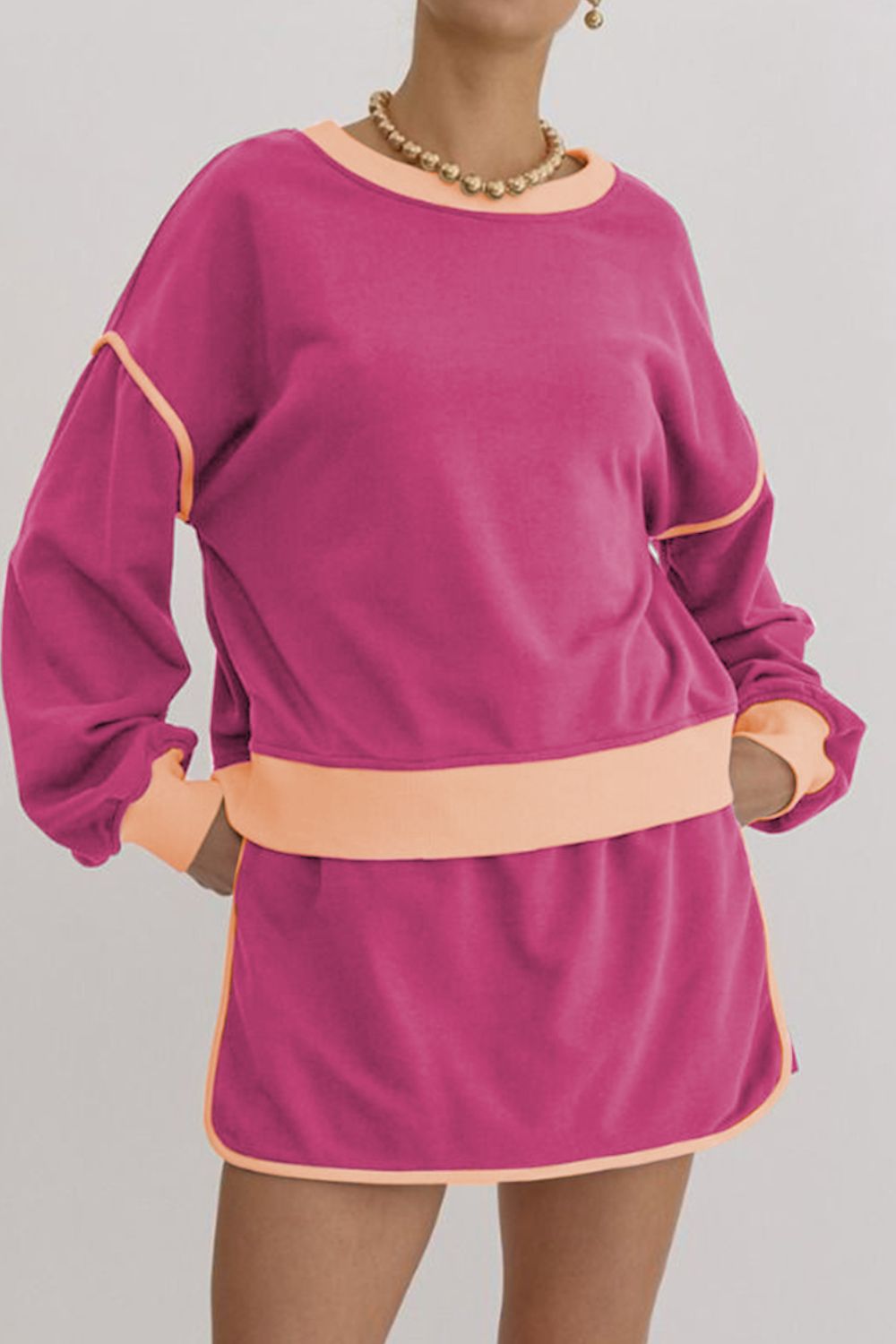 Contrast Trim Round Neck Top and Skort Set - Charming Charlie