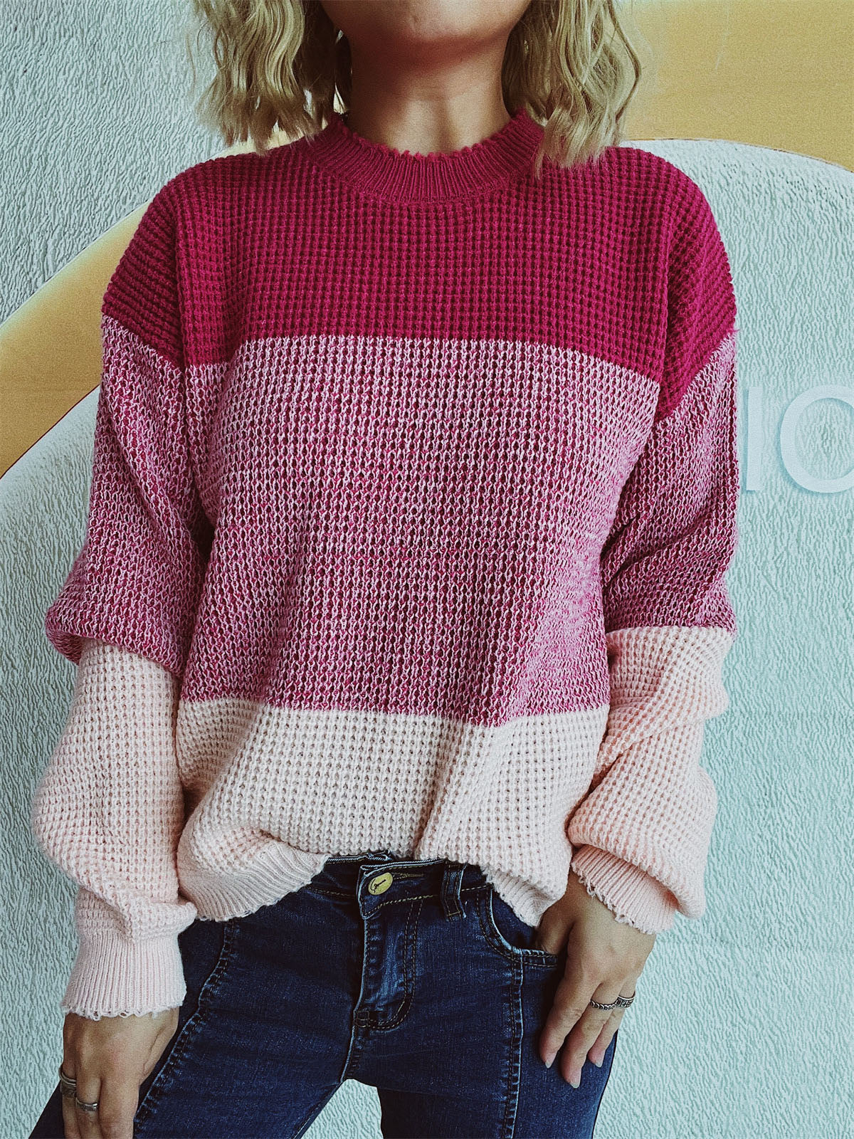 Color Block Long Sleeve Sweater - Charming Charlie