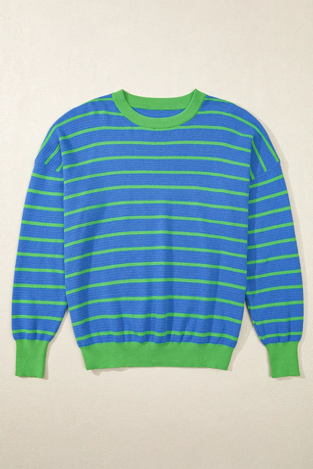 Striped Round Neck Long Sleeve Sweater - Charming Charlie