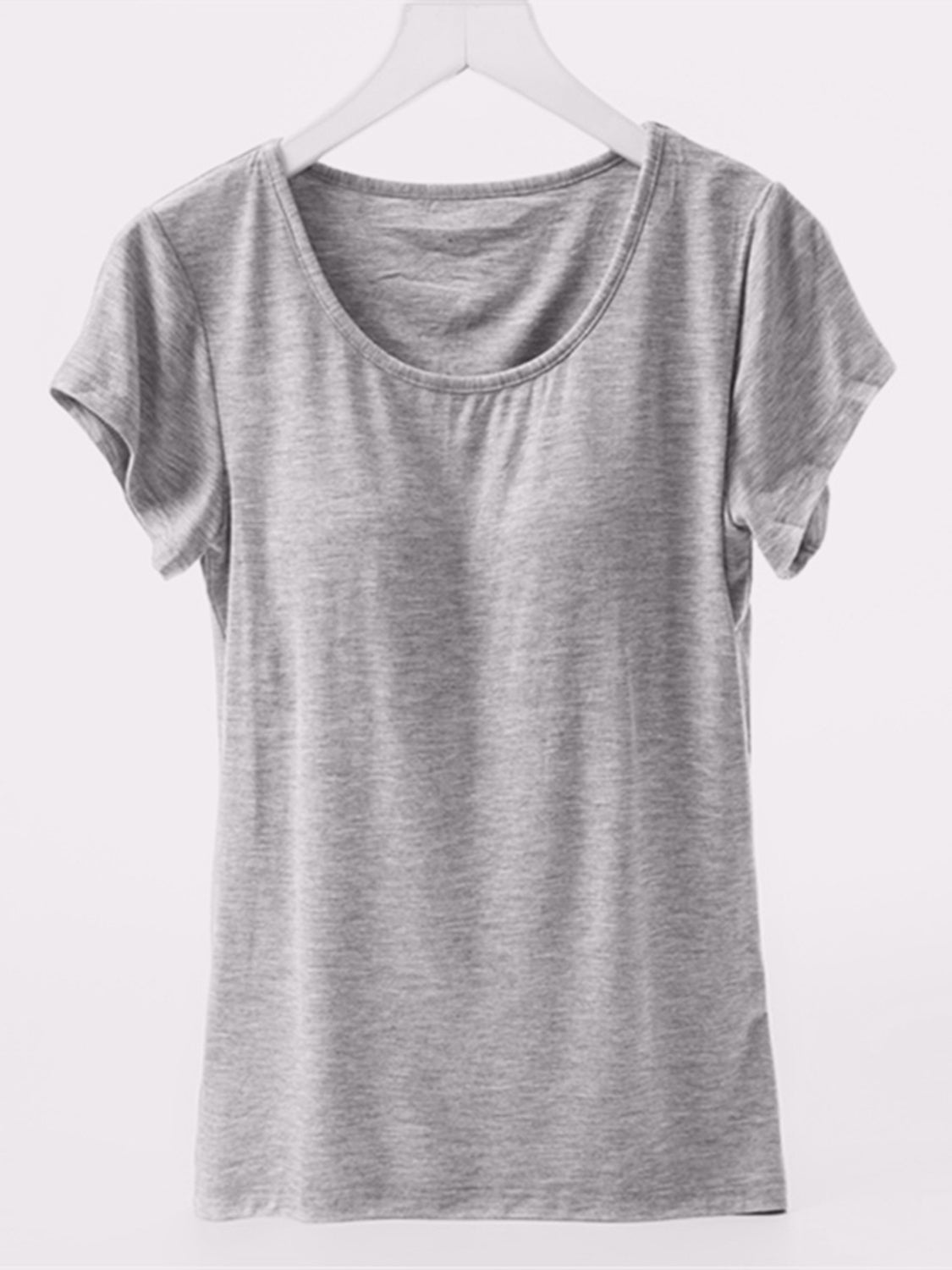 Round Neck Short Sleeve T-Shirt with Bra - Charming Charlie