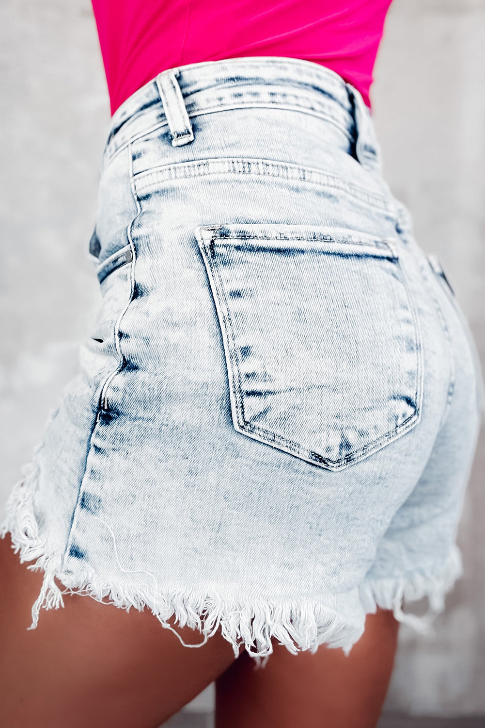Raw Hem Buttoned Denim Shorts with Pockets - Charming Charlie