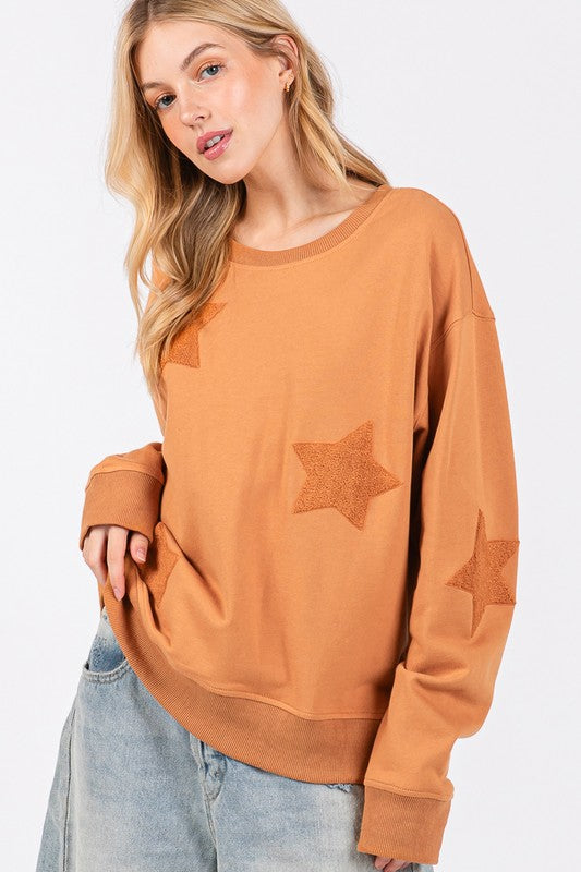SAGE + FIG Star Patch Long Sleeve Sweatshirt - Charming Charlie