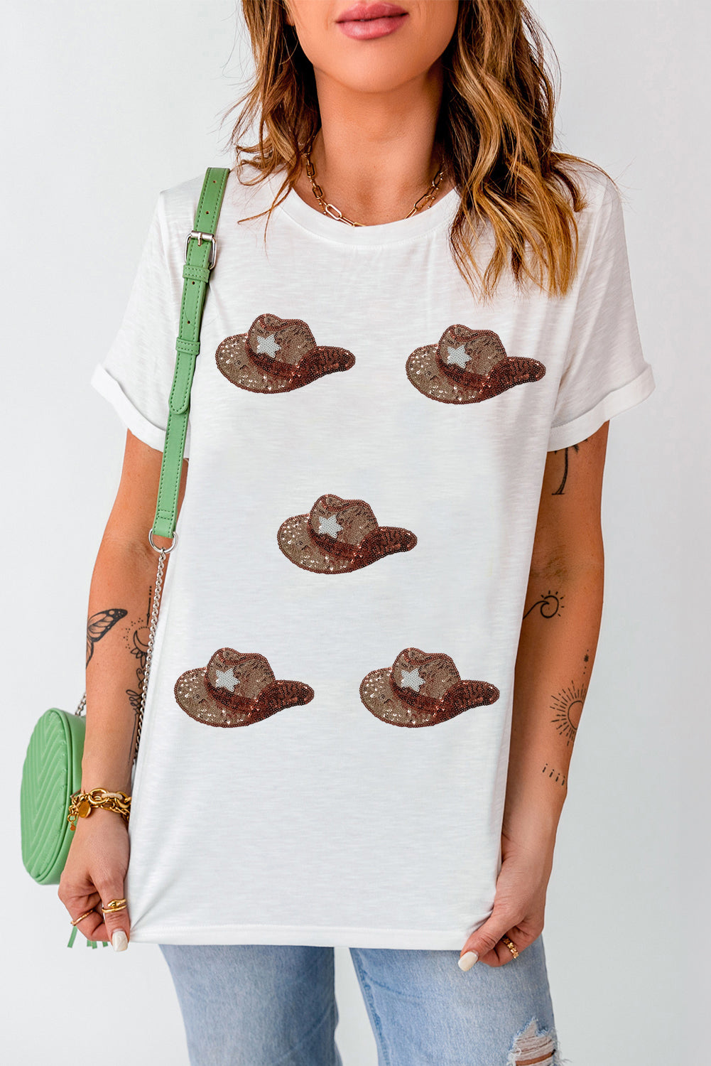 Sequin Hat Round Neck Short Sleeve T-Shirt - Charming Charlie