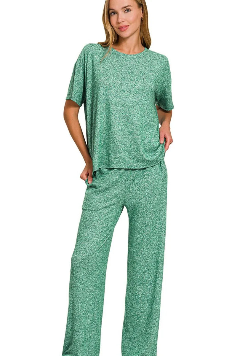 Zenana Cotton Slub Top & Pants Set