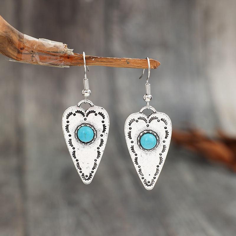 Alloy Turquoise Heart Dangle Earrings - Charming Charlie