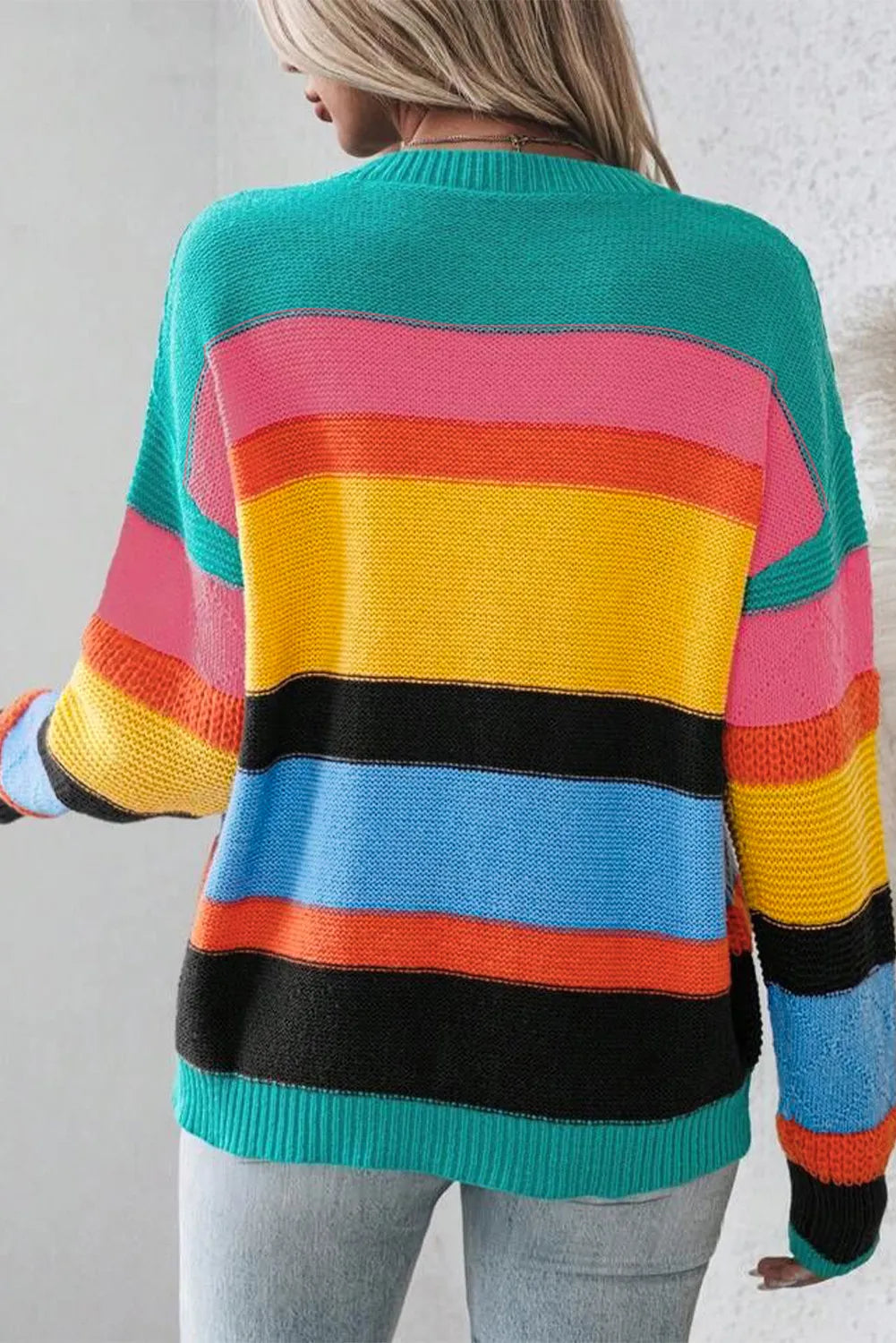 Contrast Round Neck Dropped Shoulder Sweater - Charming Charlie