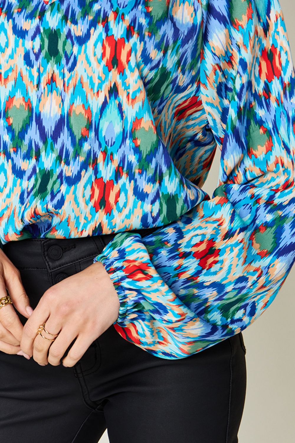 Double Take Full Size Printed Balloon Sleeve Blouse - Charming Charlie