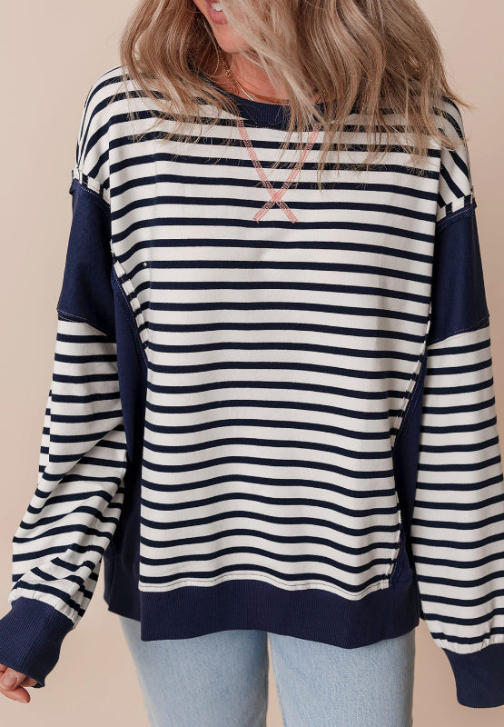 Exposed Seam Striped Long Sleeve Sweatshirt - Charming Charlie