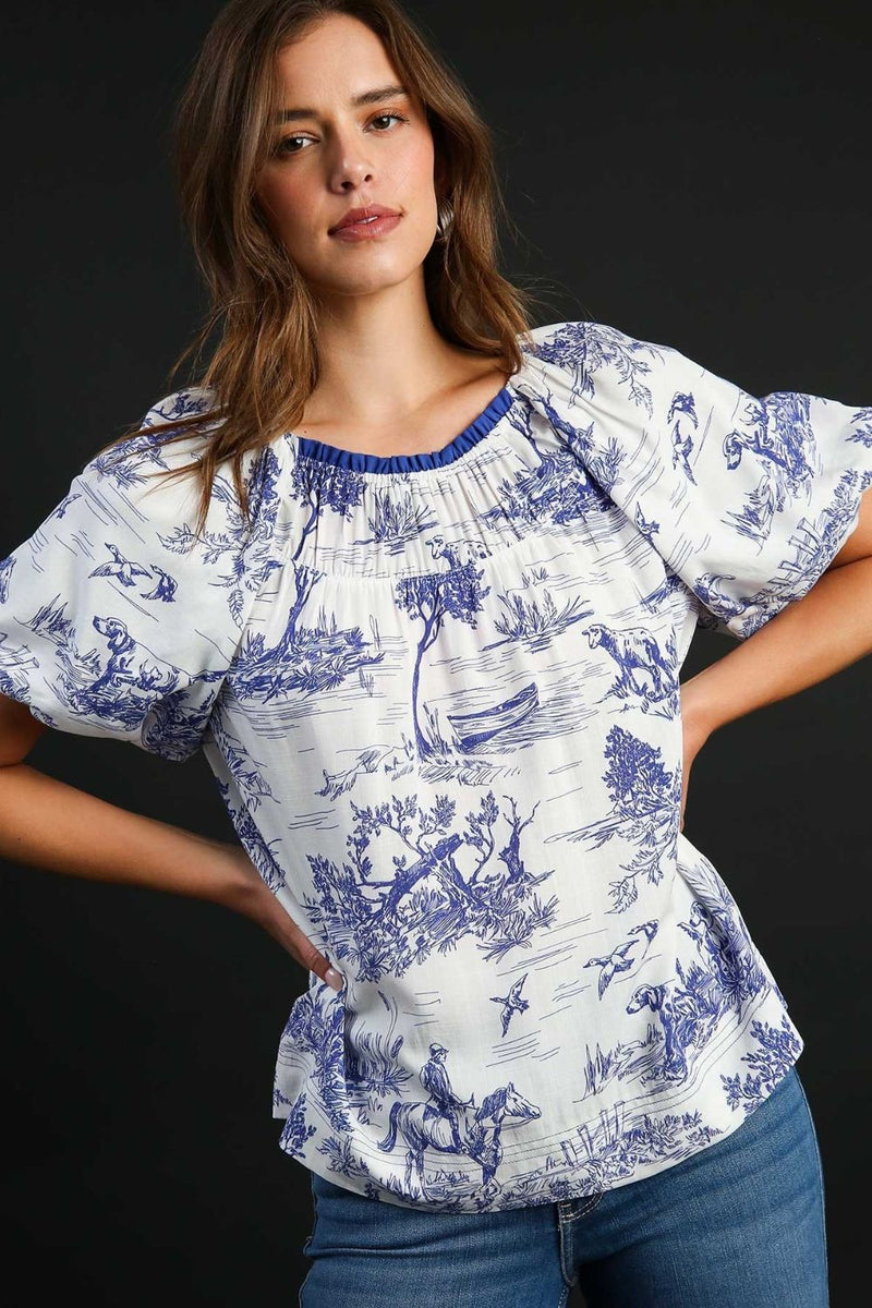 Umgee Full Size Two Tone Boxy Cut Floral Print Plus Size