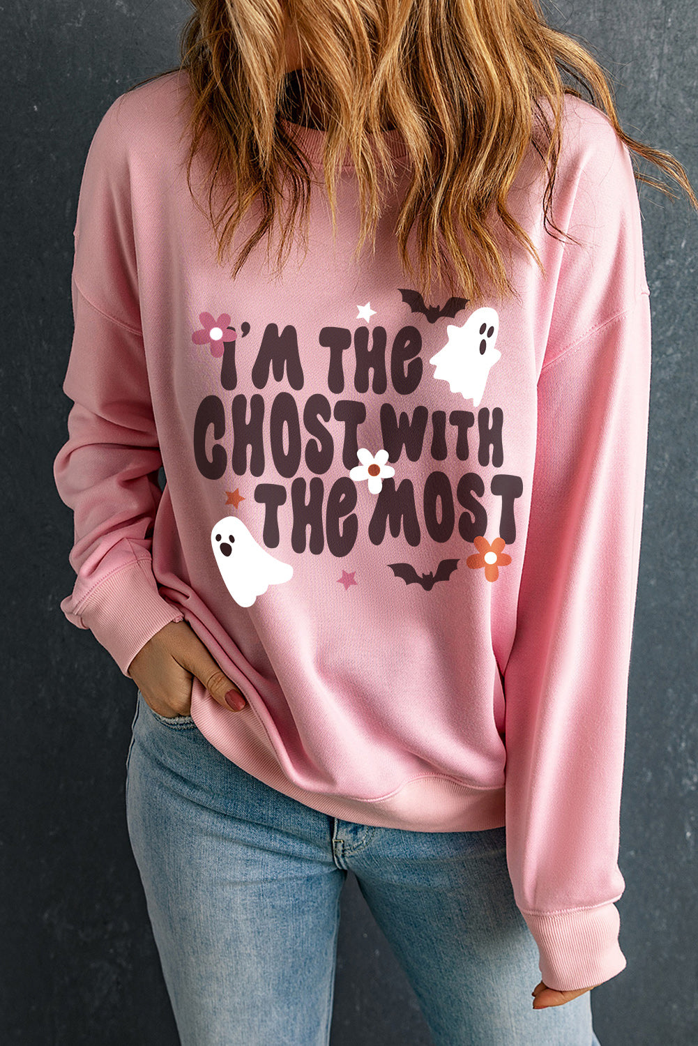 Graphic Round Neck Long Sleeve Sweatshirt - Charming Charlie