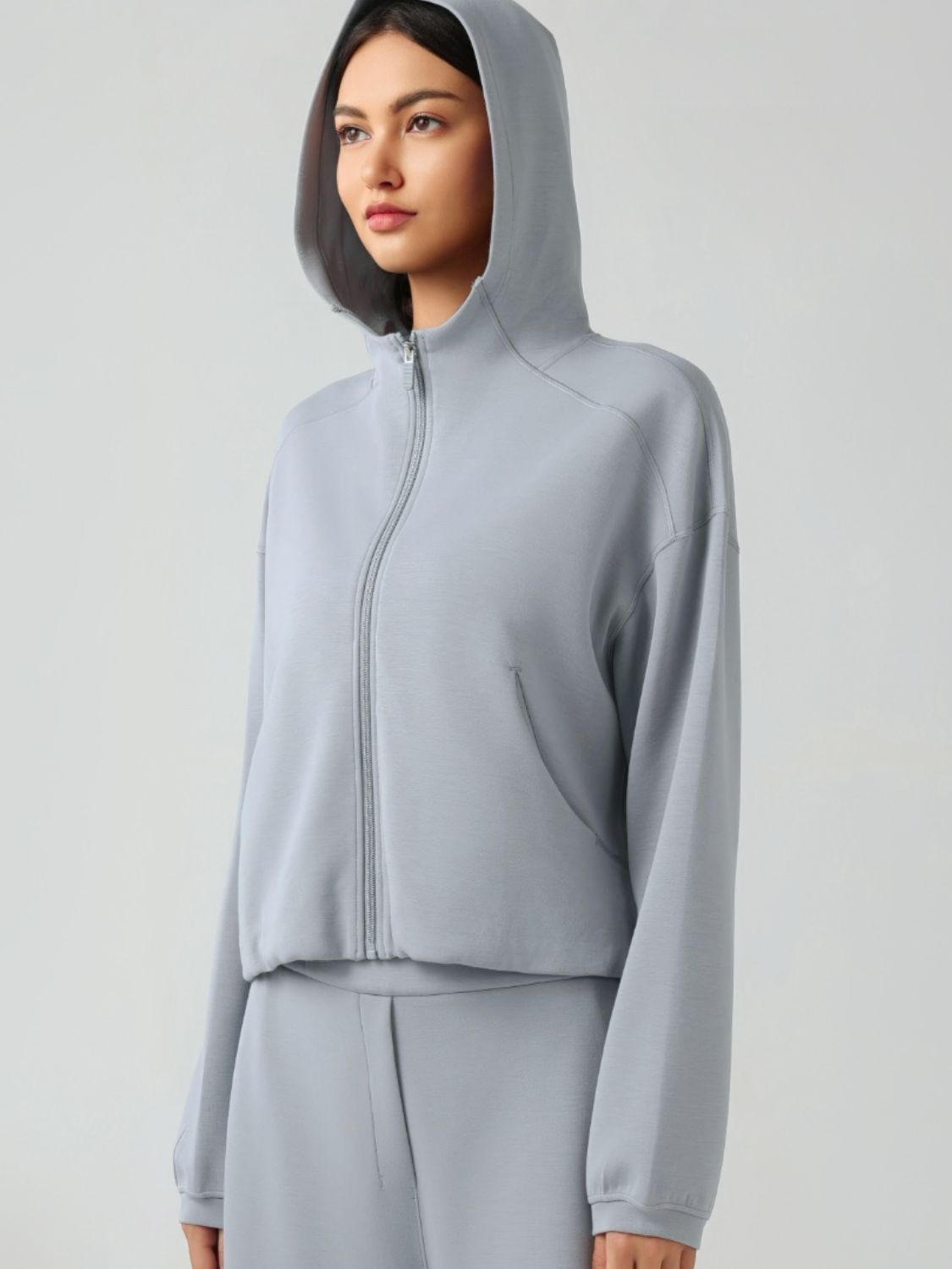 Zip Up Dropped Shouder Active Hooded - Charming Charlie