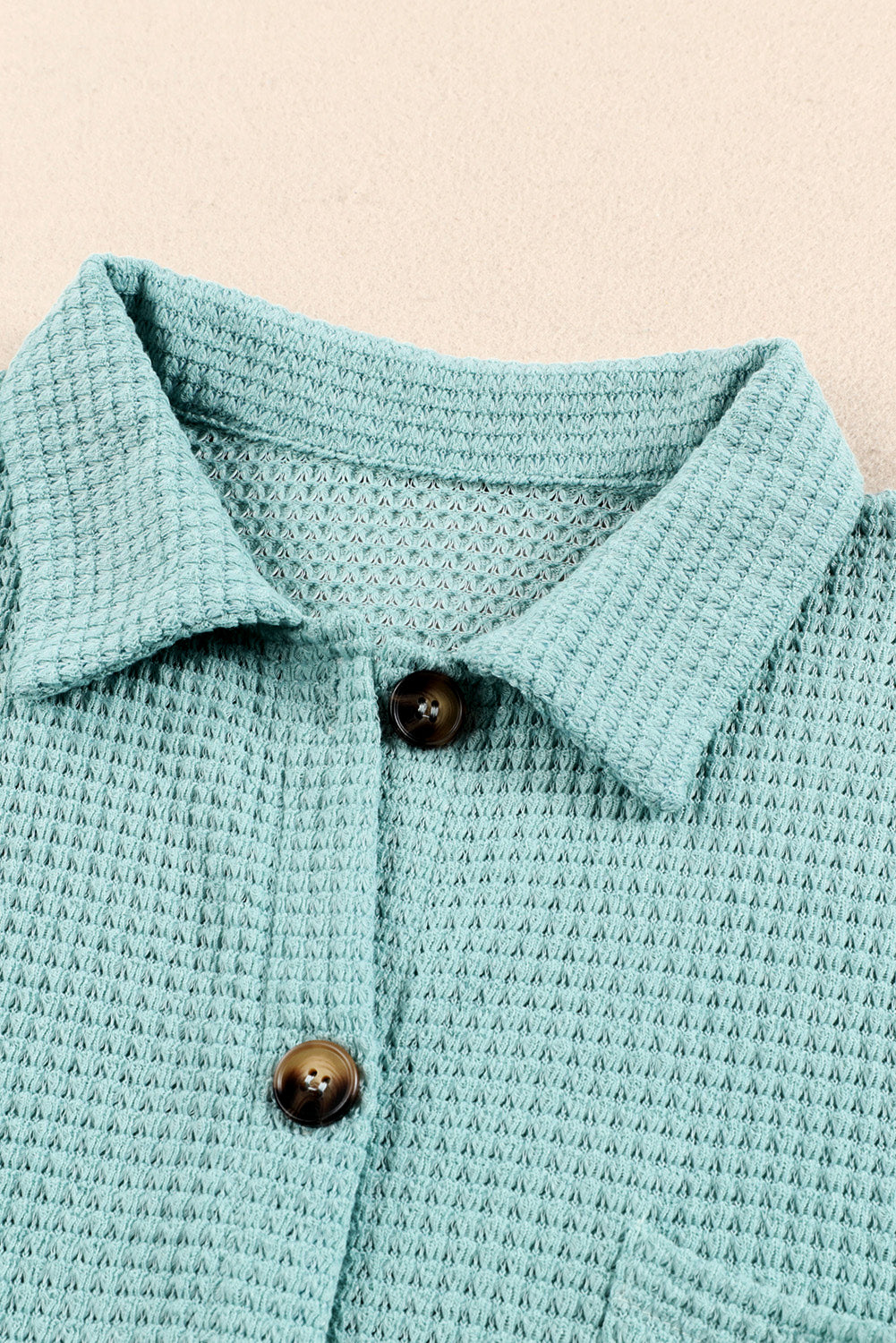 Waffle-Knit Collared Neck Long Sleeve Shirt - Charming Charlie