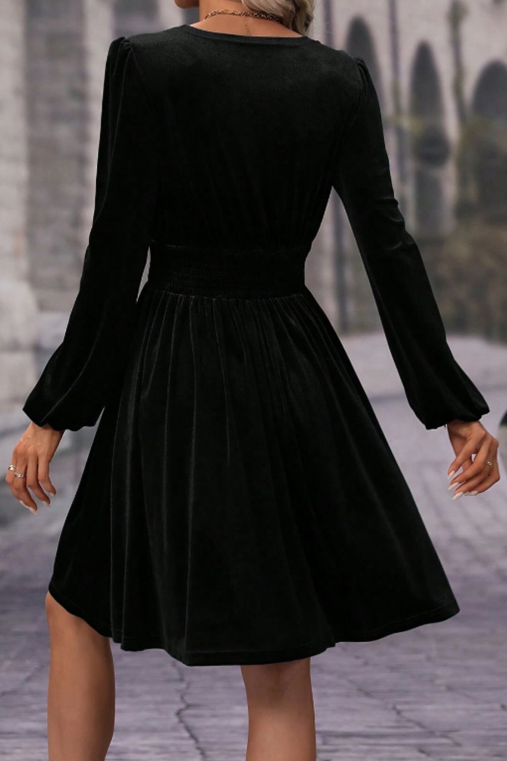Surplice Long Sleeve Velvet Dress - Charming Charlie