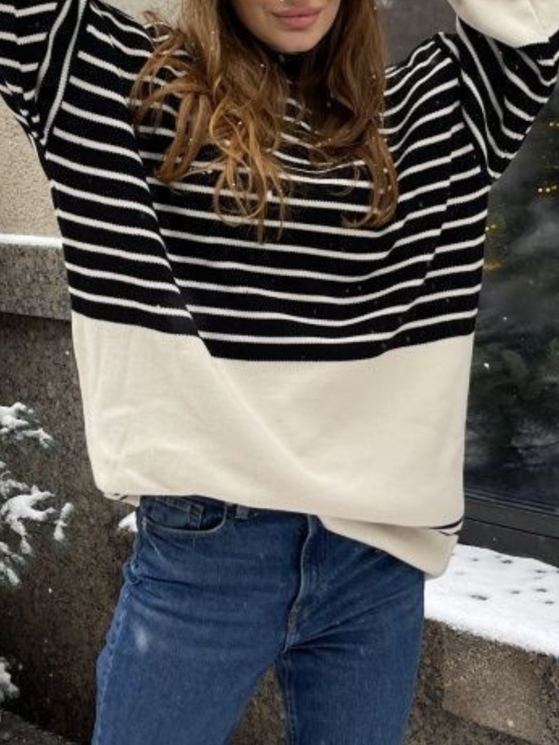 Striped Mock Neck Long Sleeve Sweater - Charming Charlie