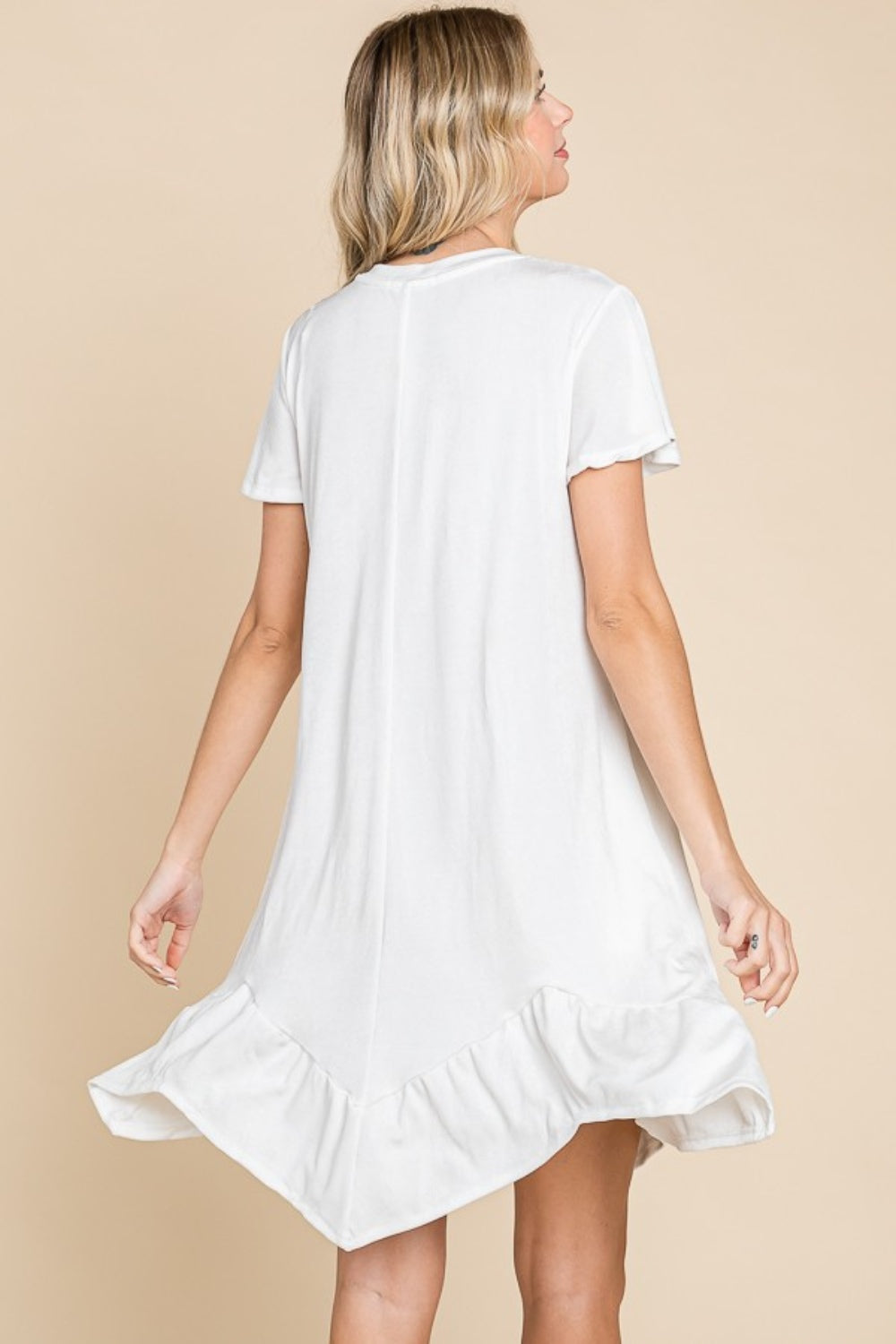 Culture Code Full Size Short Sleeve Ruffled Asymmetric Hem Dress - Charming Charlie
