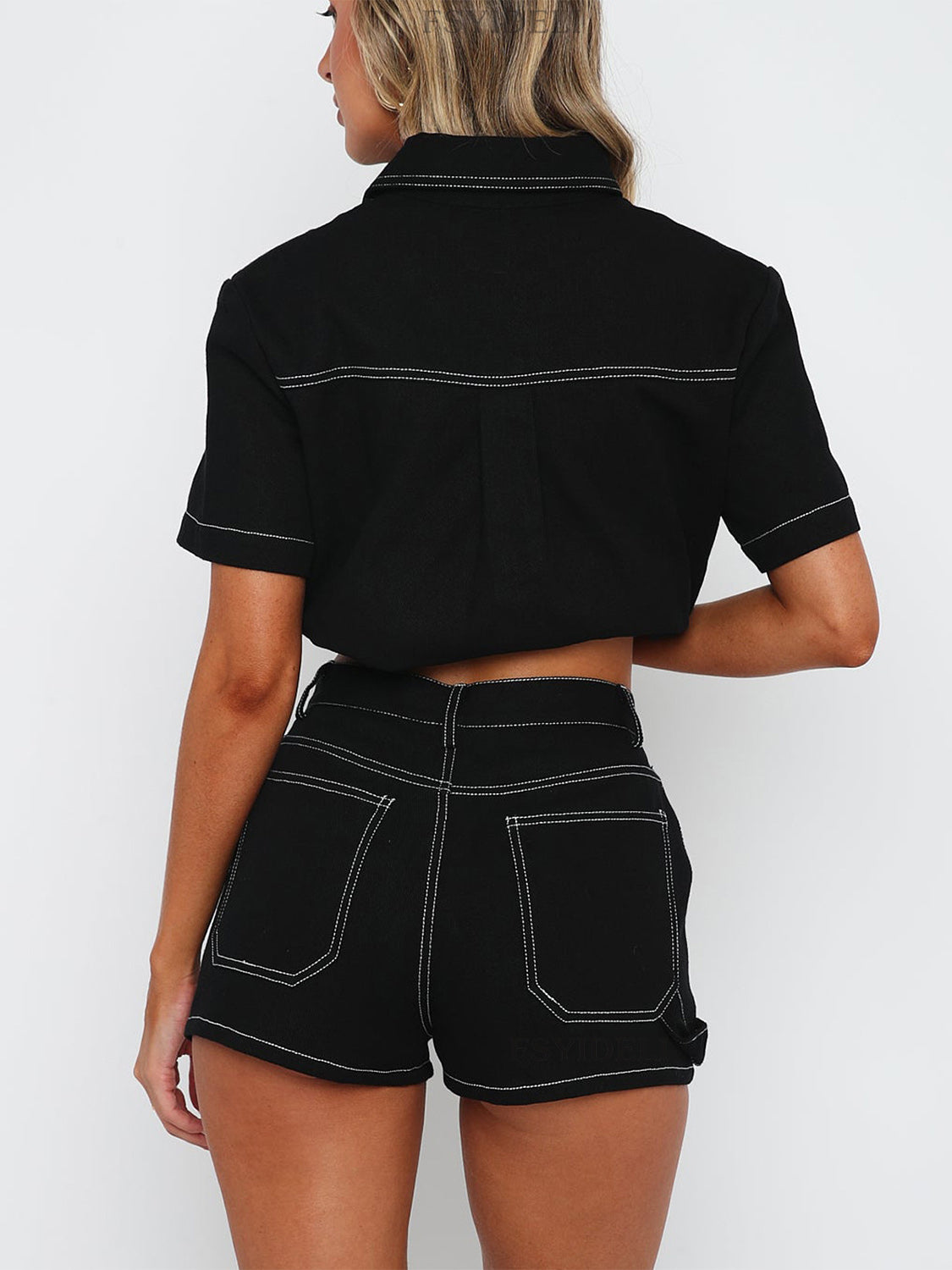 Pocketed Button Up Top and Shorts Set - Charming Charlie