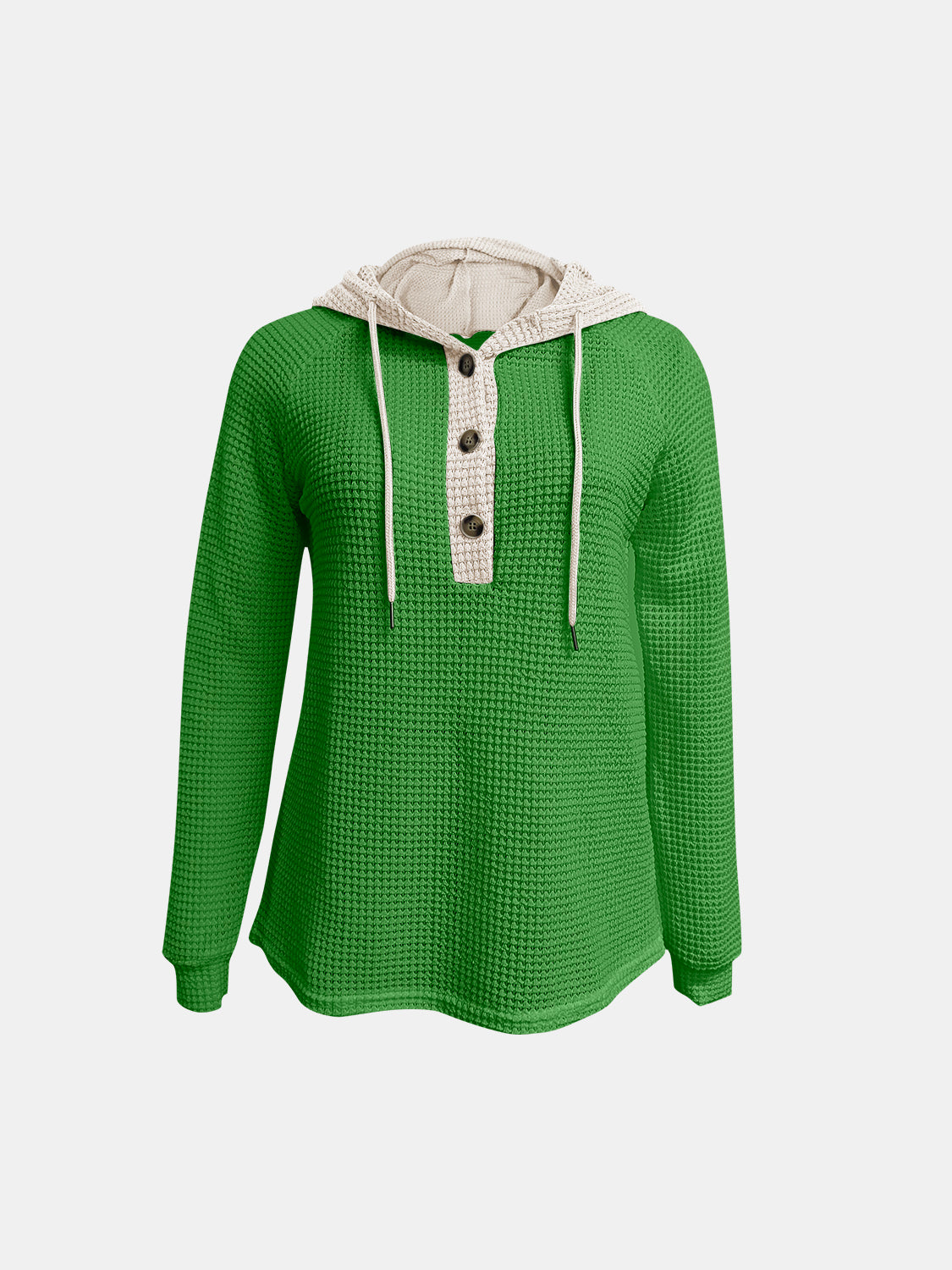 Full Size Waffle-Knit Contrast Long Sleeve Hoodie - Charming Charlie