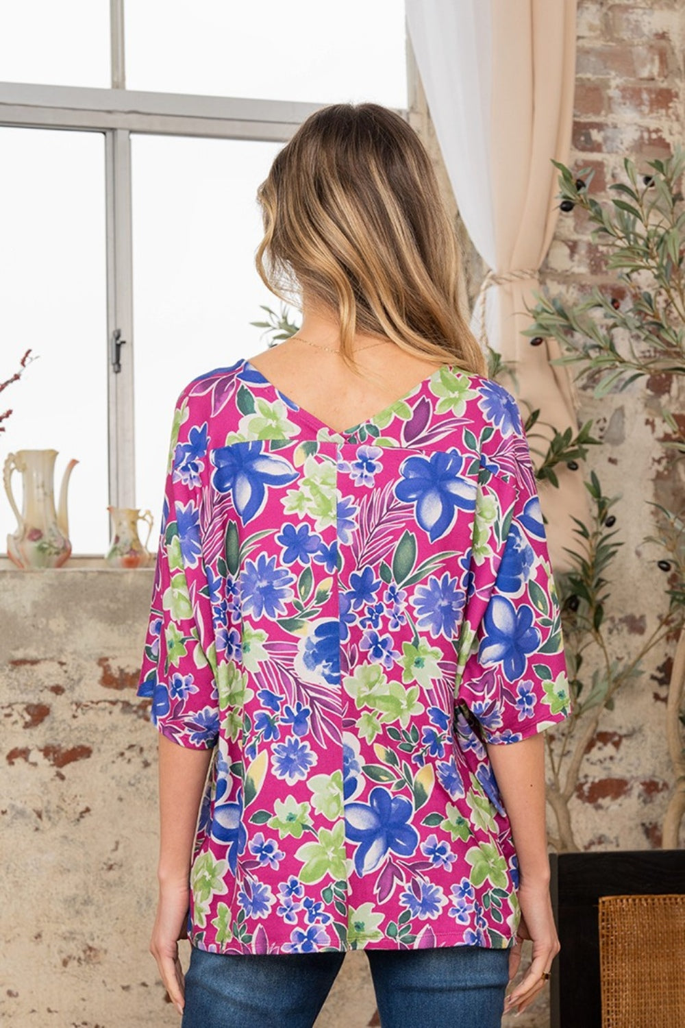 Sew In Love Full Size V-Neck Floral Half Sleeve Top - Charming Charlie