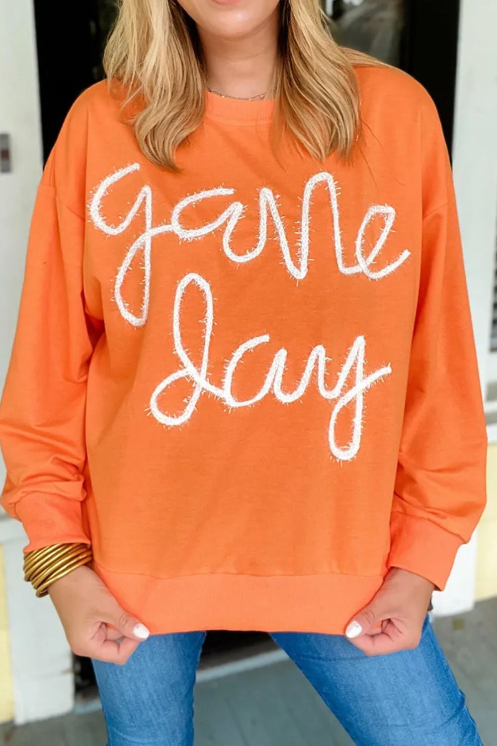 Round Neck Long Sleeve Sweatshirt - Charming Charlie