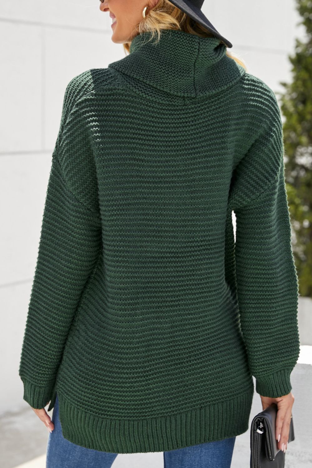Side Slit Turtleneck Long Sleeve Sweater - Charming Charlie