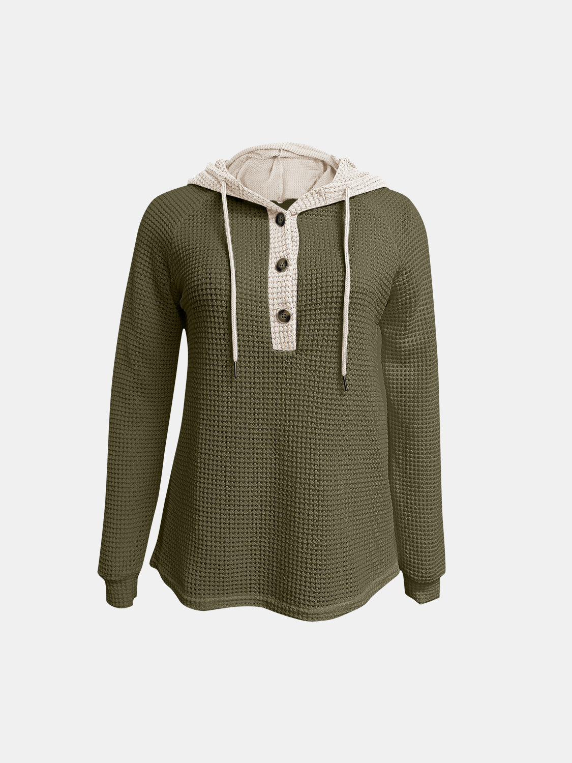 Full Size Waffle-Knit Contrast Long Sleeve Hoodie - Charming Charlie