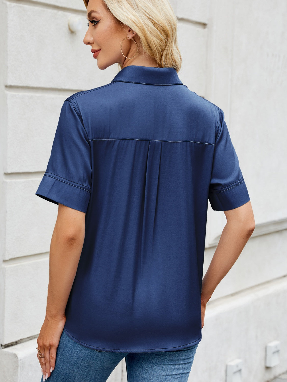 Collared Neck Short Sleeve Shirt - Charming Charlie