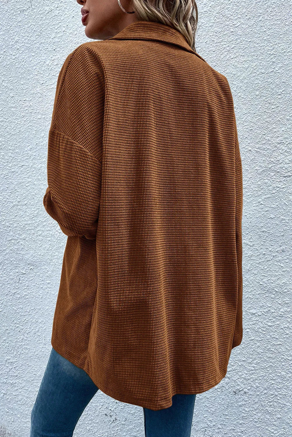 Pocketed Snap Down Long Sleeve Jacket - Charming Charlie
