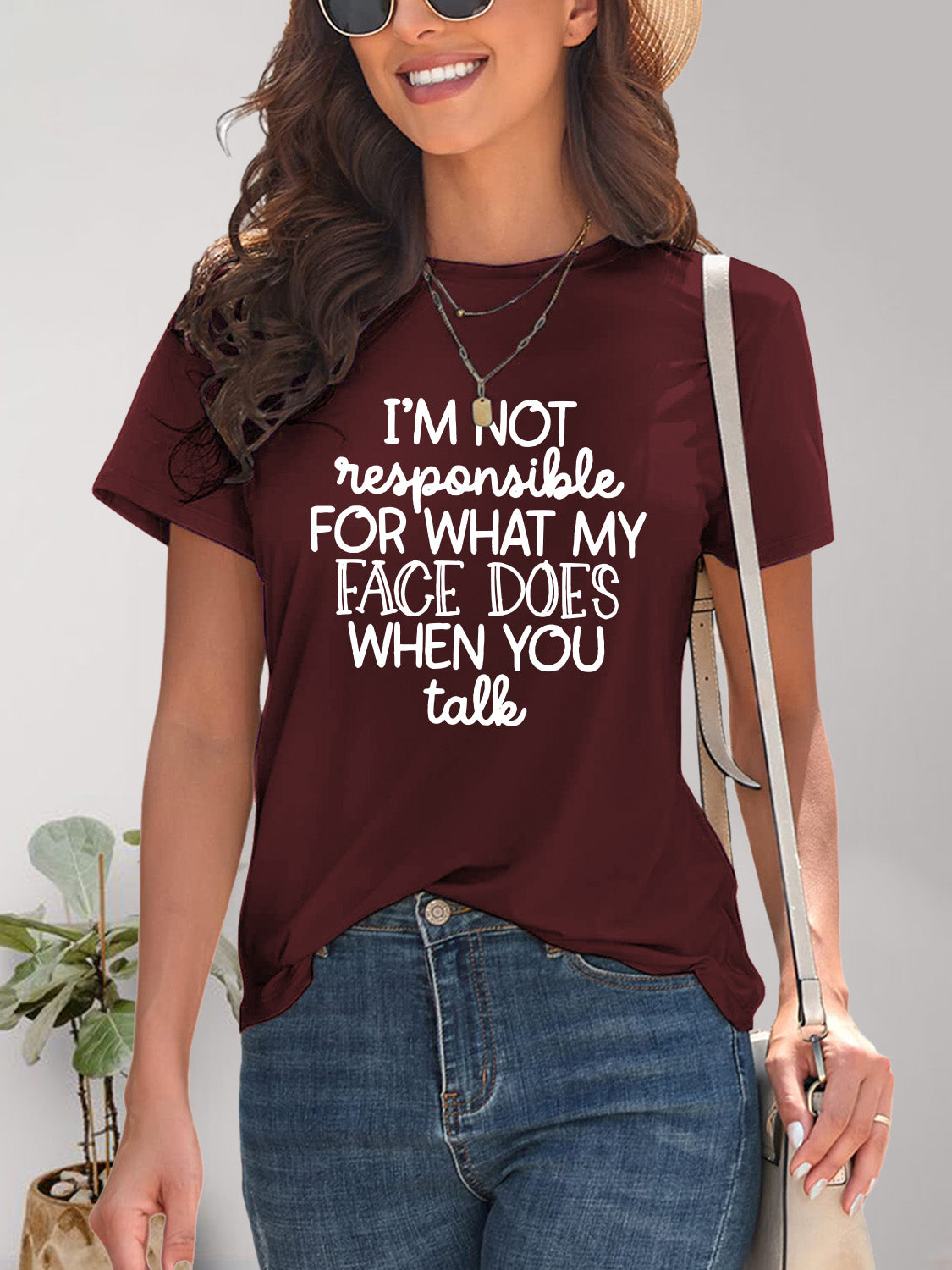 Letter Graphic Round Neck Short Sleeve T-Shirt - Charming Charlie
