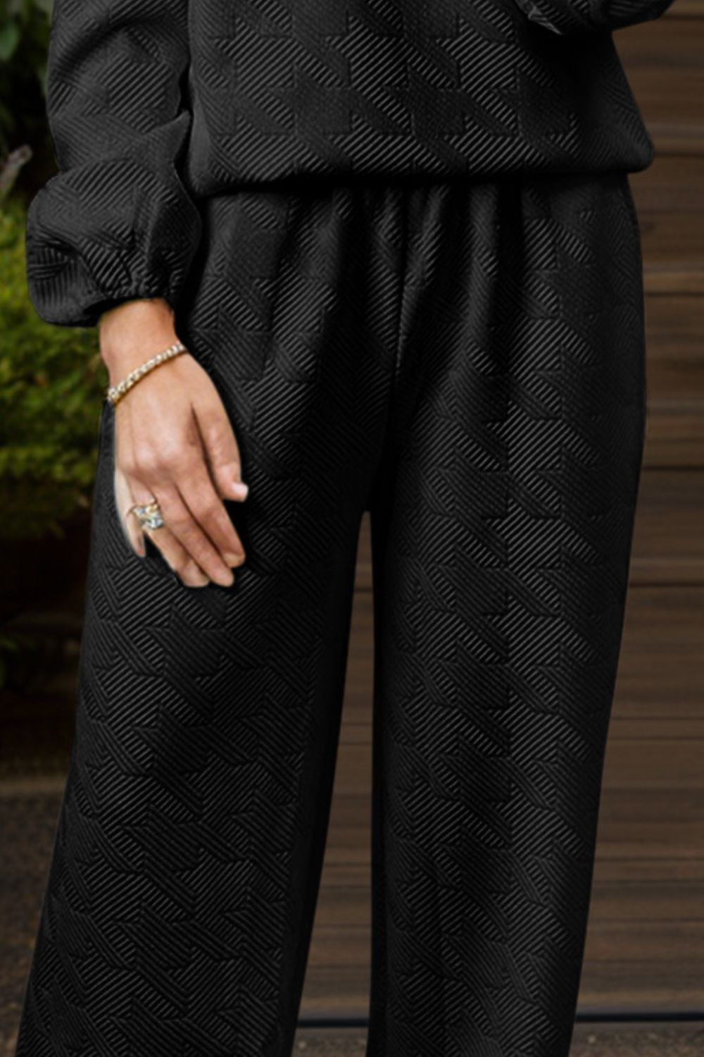 Round Neck Long Sleeve Top and Pants Set - Charming Charlie