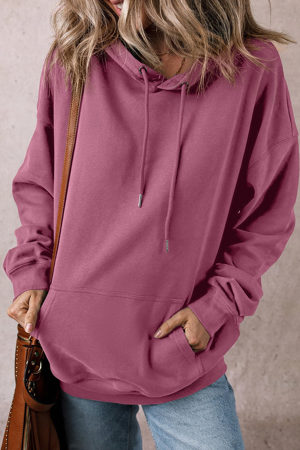 Drawstring Pocketed Long Sleeve Hoodie - Charming Charlie