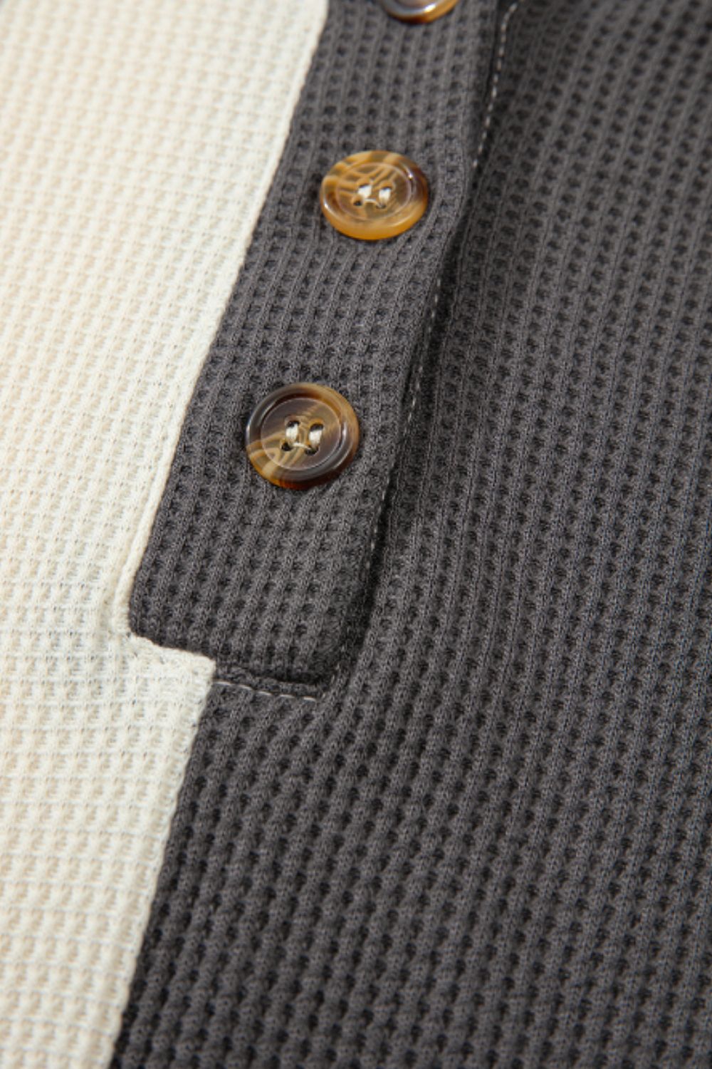 Waffle-Knit Two-Tone Long Sleeve Hoodie - Charming Charlie