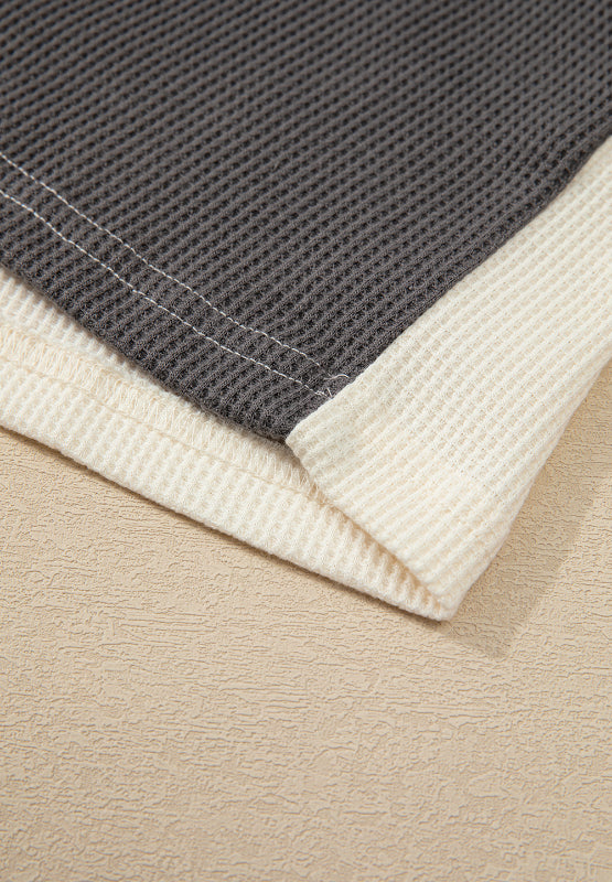 Waffle-Knit Two-Tone Long Sleeve Hoodie - Charming Charlie