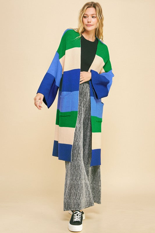 Davi & Dani Color Block Kimono Sleeve Open Front Cardigan - Charming Charlie