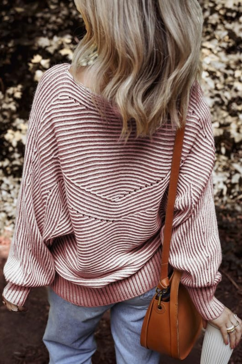 Textured Striped Round Neck Long Sleeve Top - Charming Charlie