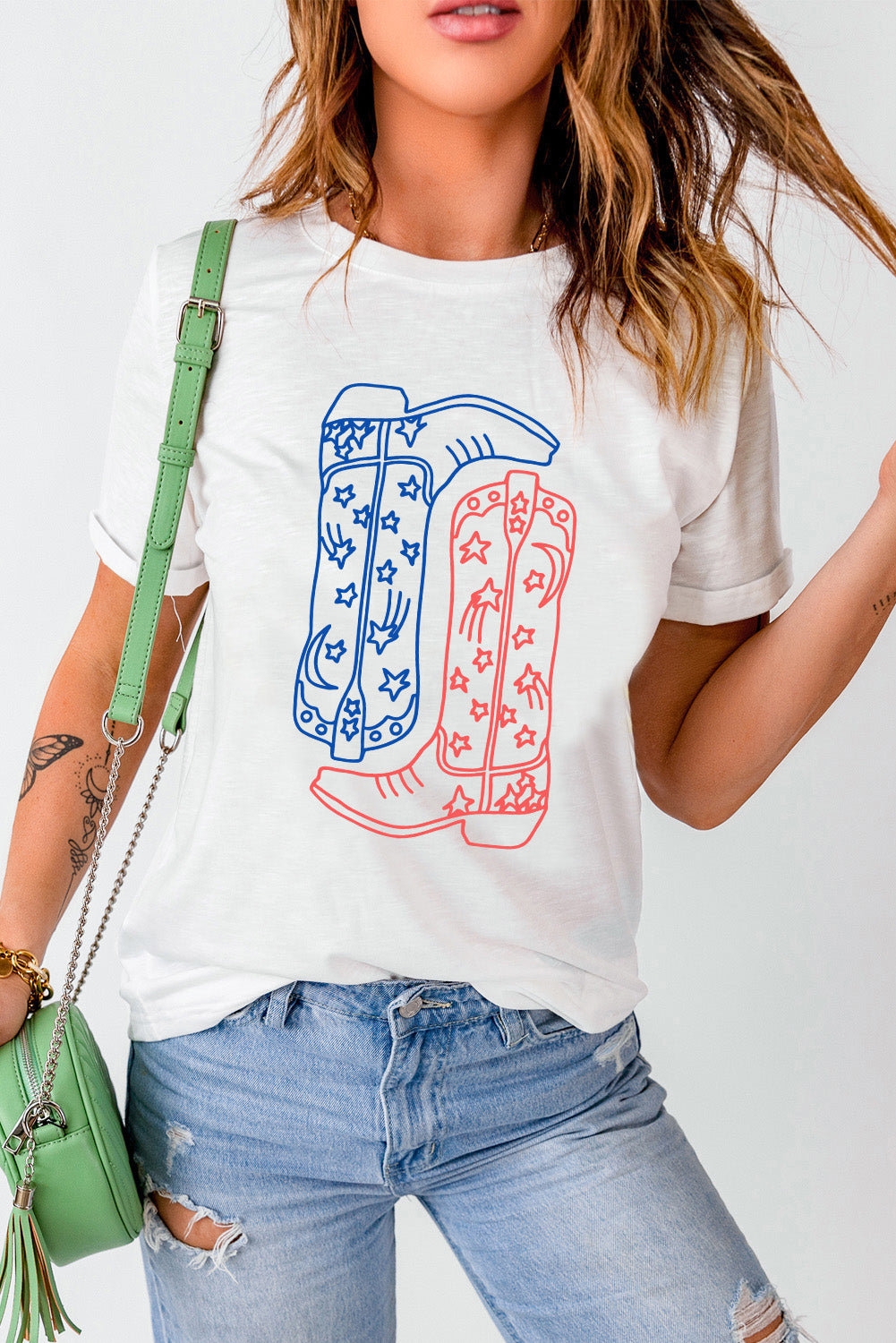 Boot Graphic Round Neck Short Sleeve T-Shirt - Charming Charlie