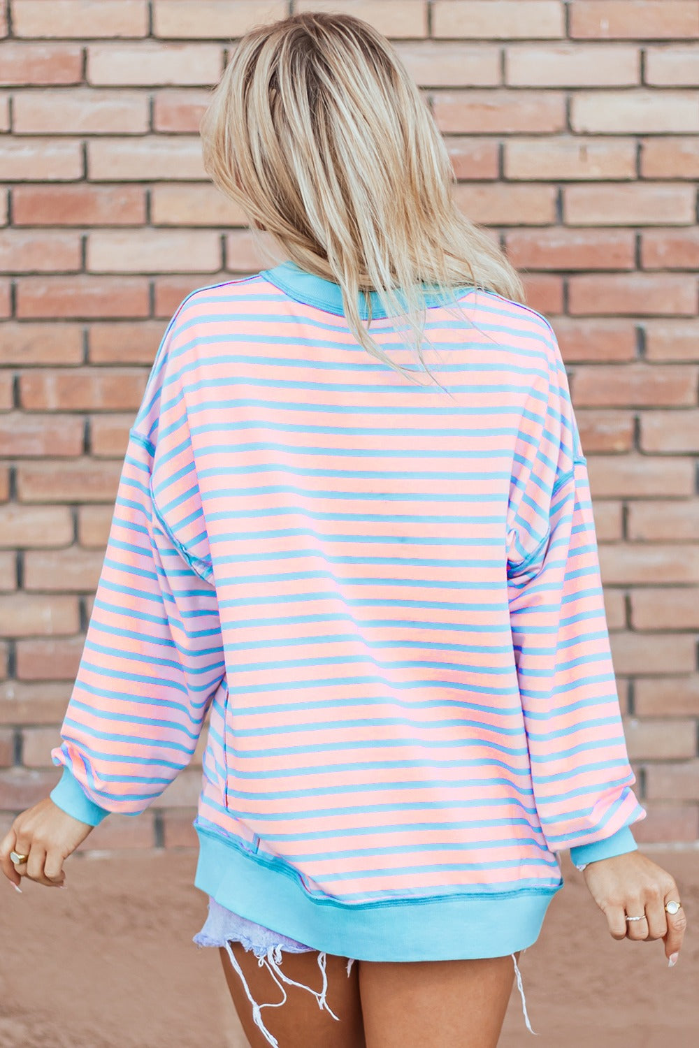 High-Low Striped Long Sleeve Sweatshirt - Charming Charlie