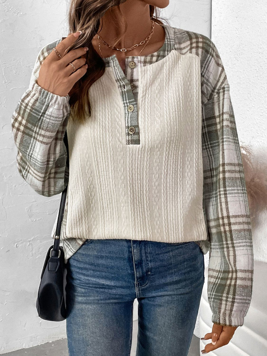 Half Button Long Sleeve Top
