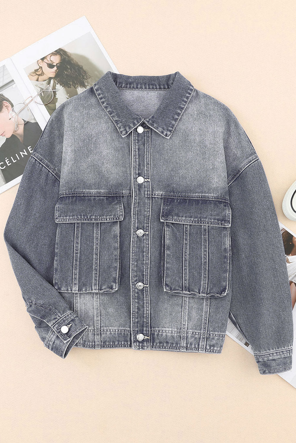 Collared Neck Button Up Denim Jacket - Charming Charlie