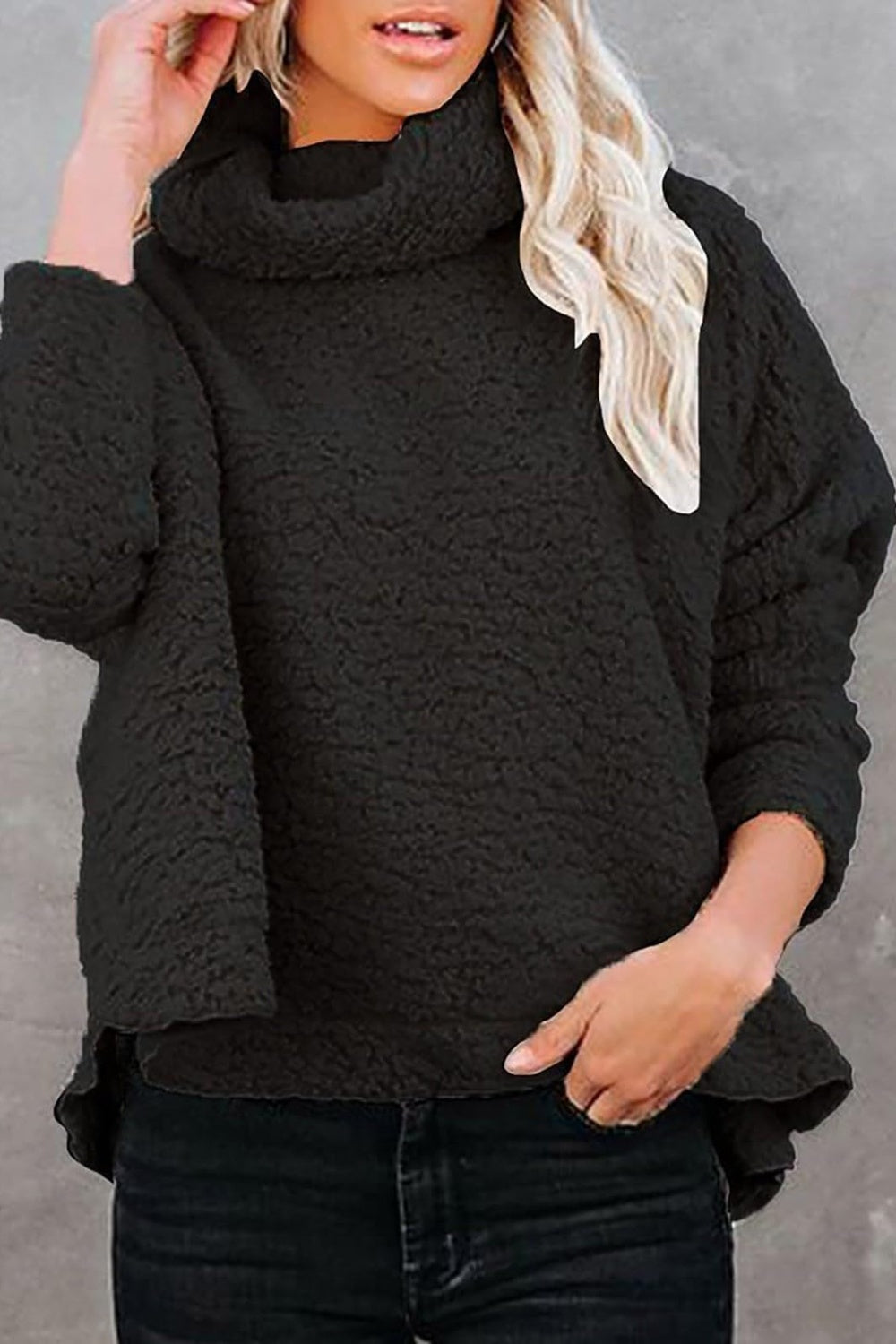Fuzzy Turtleneck Long Sleeve Sweatshirt - Charming Charlie