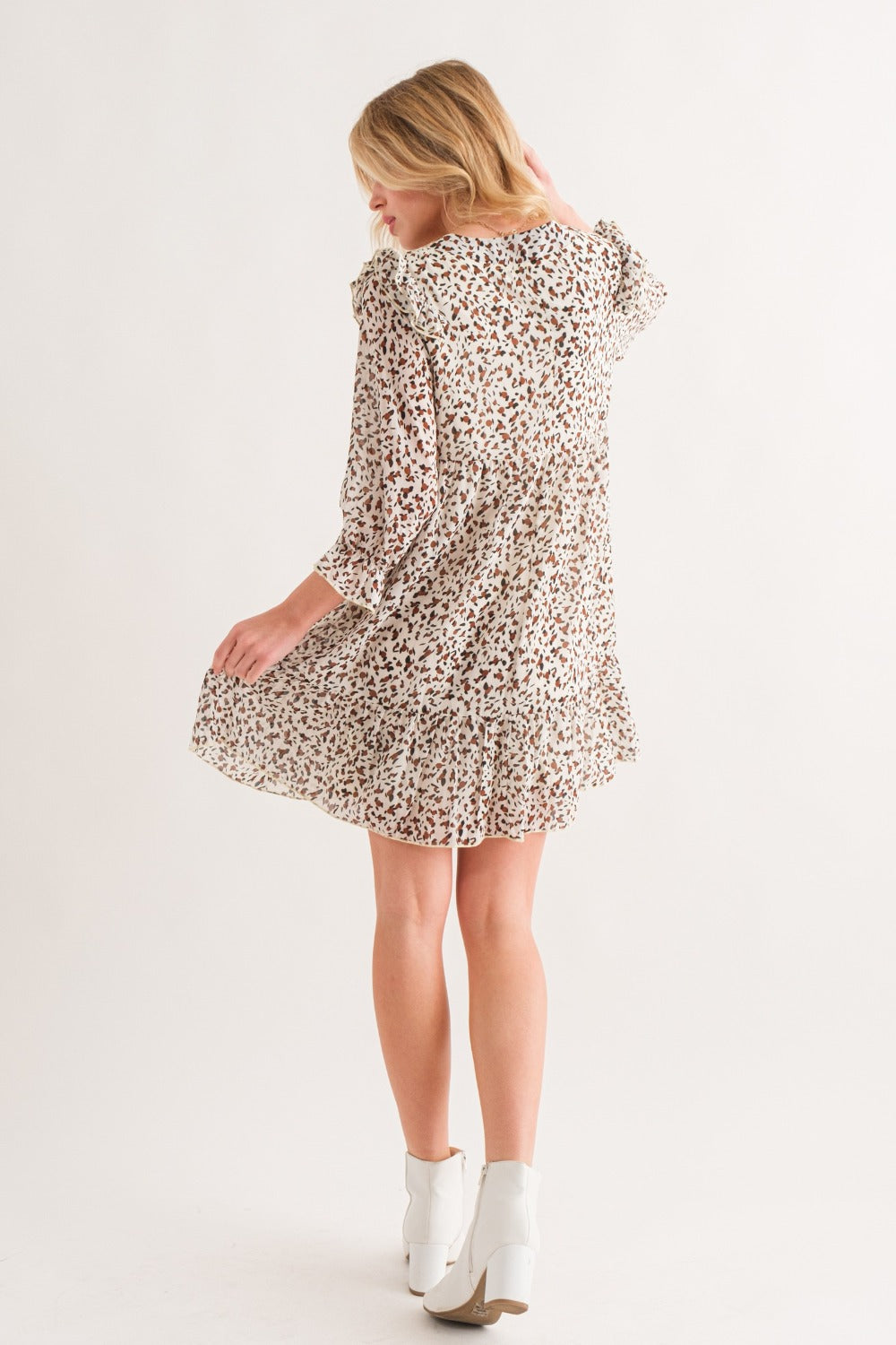 And The Why Leopard Ruffle Hem Woven Mini Dress - Charming Charlie