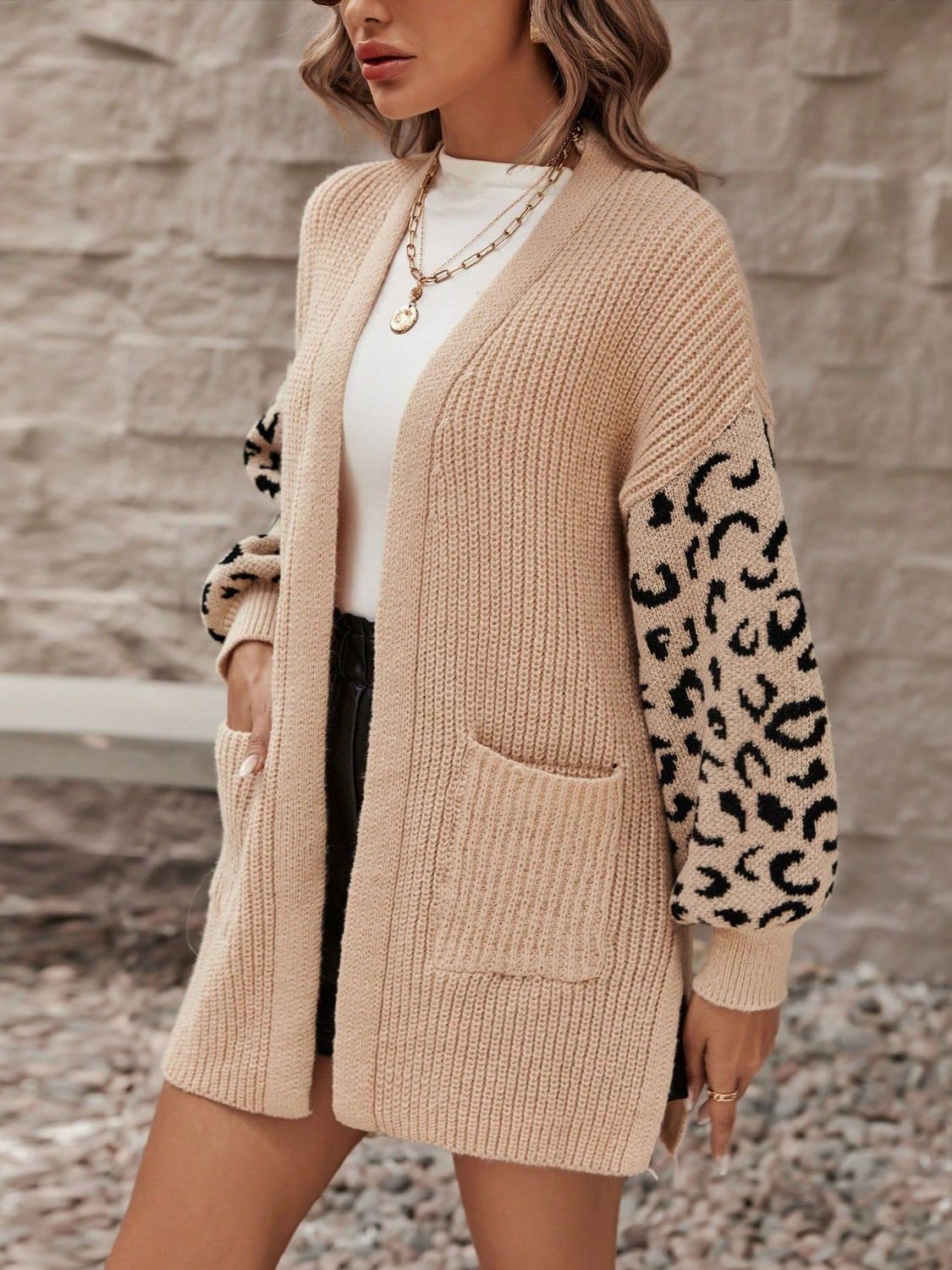 Pocketed Leopard Open Front Cardigan - Charming Charlie