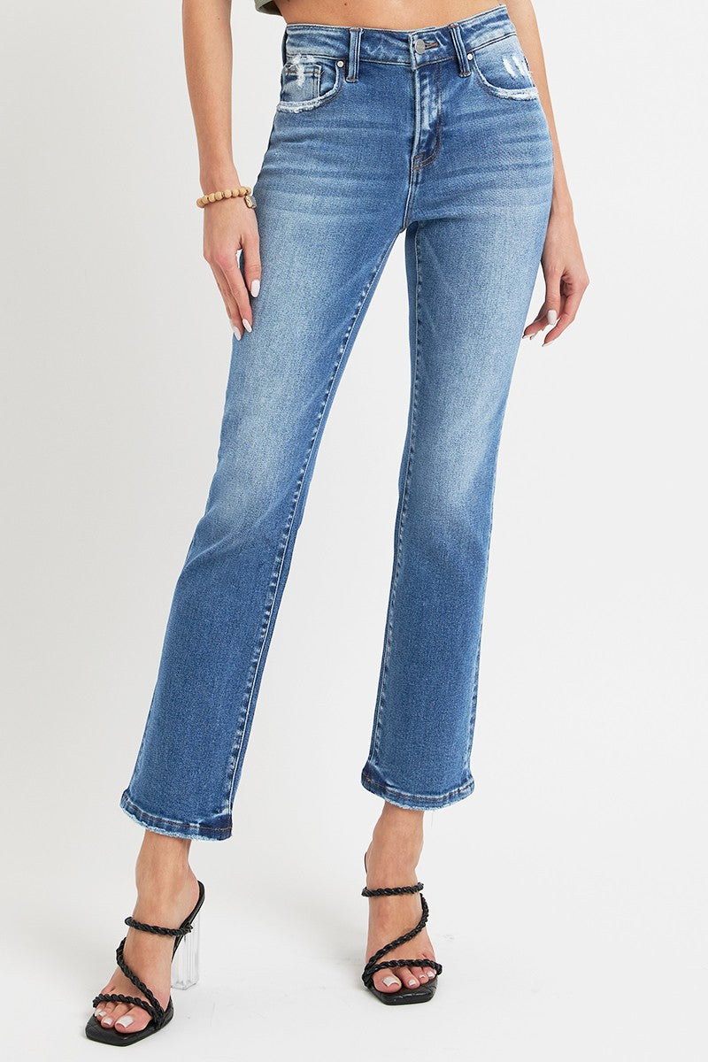RISEN Full Size Mid Rise Ankle Straight Jeans with Pockets - Charming Charlie