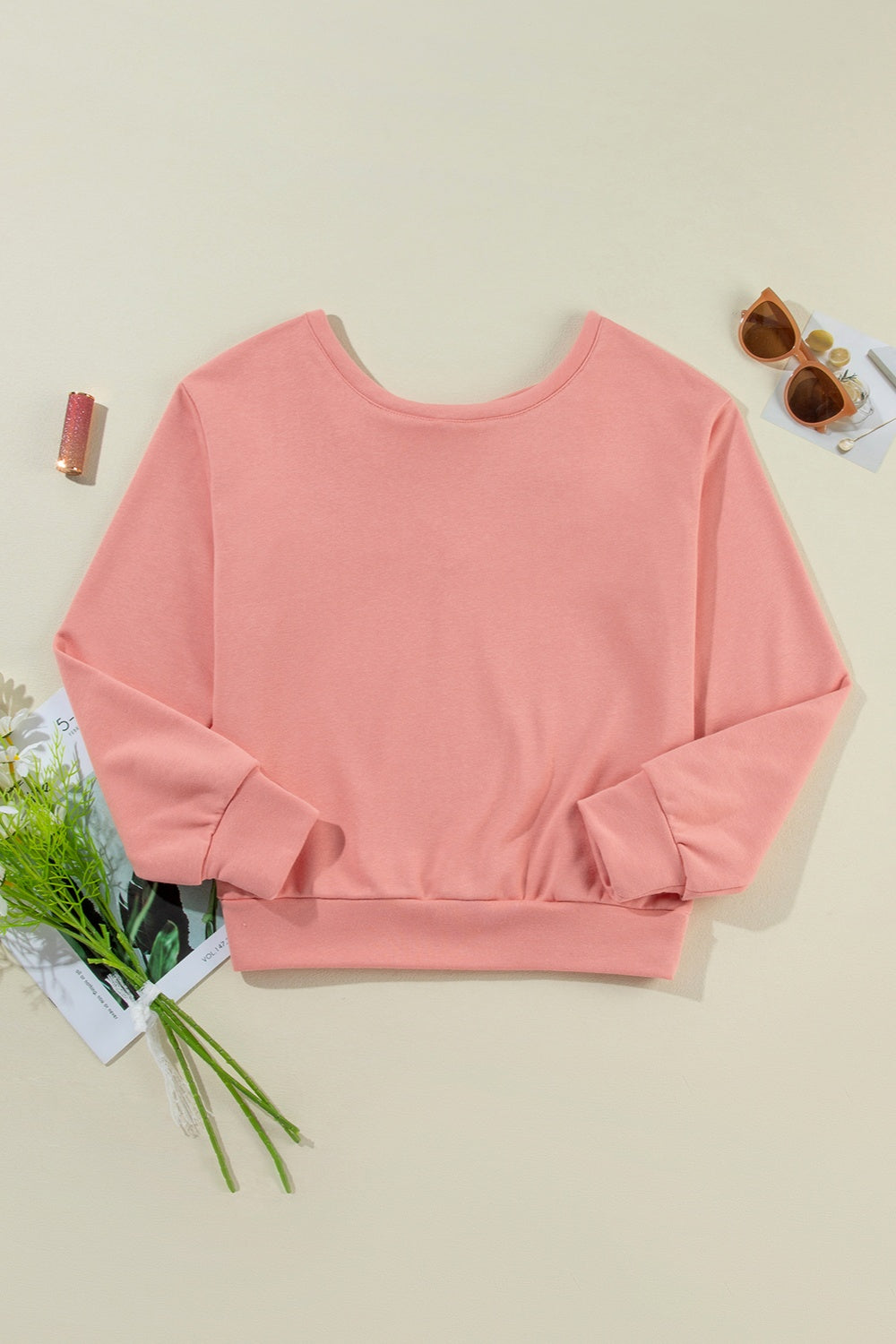 Bow Round Neck Long Sleeve Sweatshirt - Charming Charlie