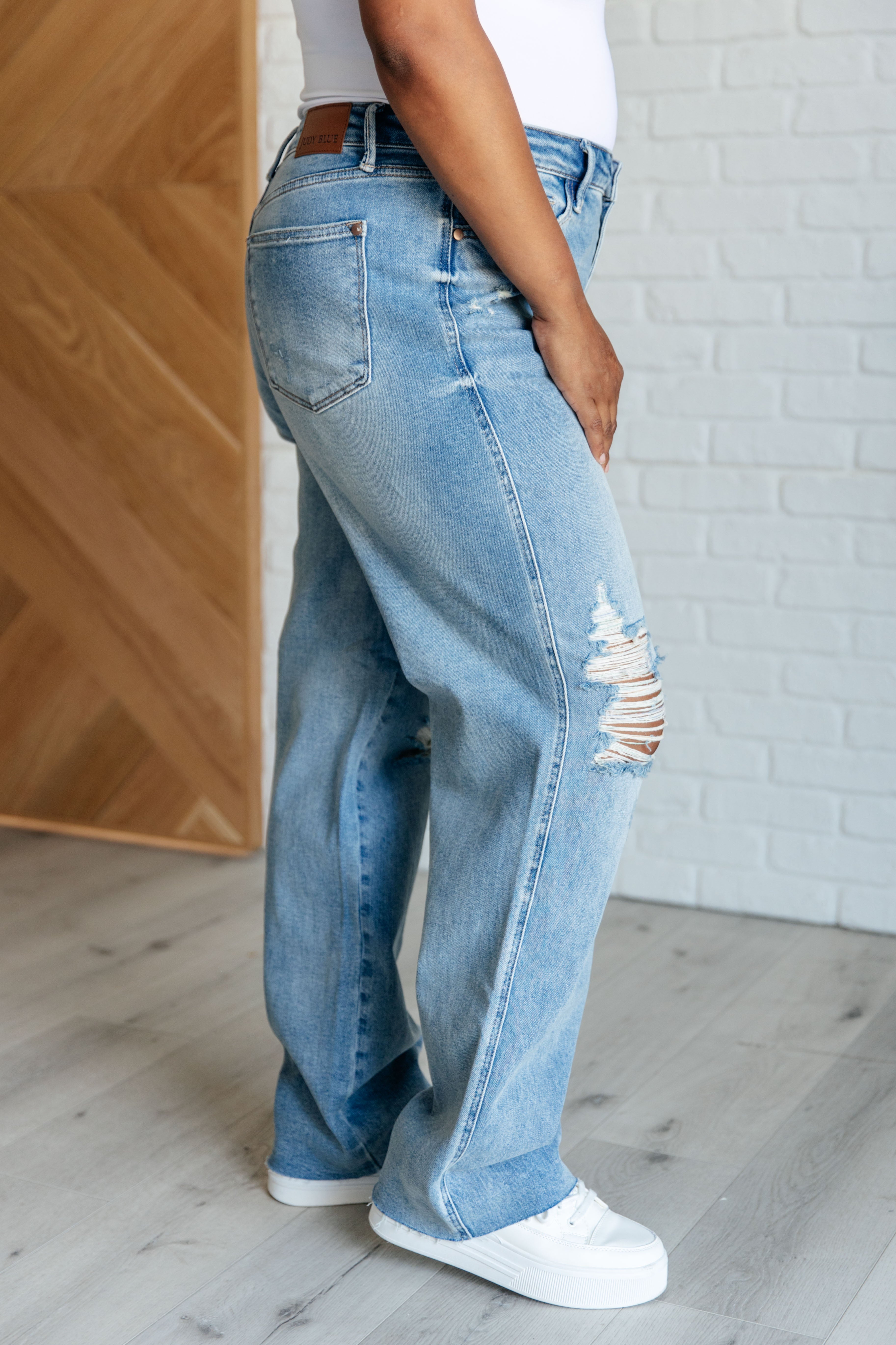Ramona High Rise Rigid Magic Destroyed Straight Jeans - Charming Charlie