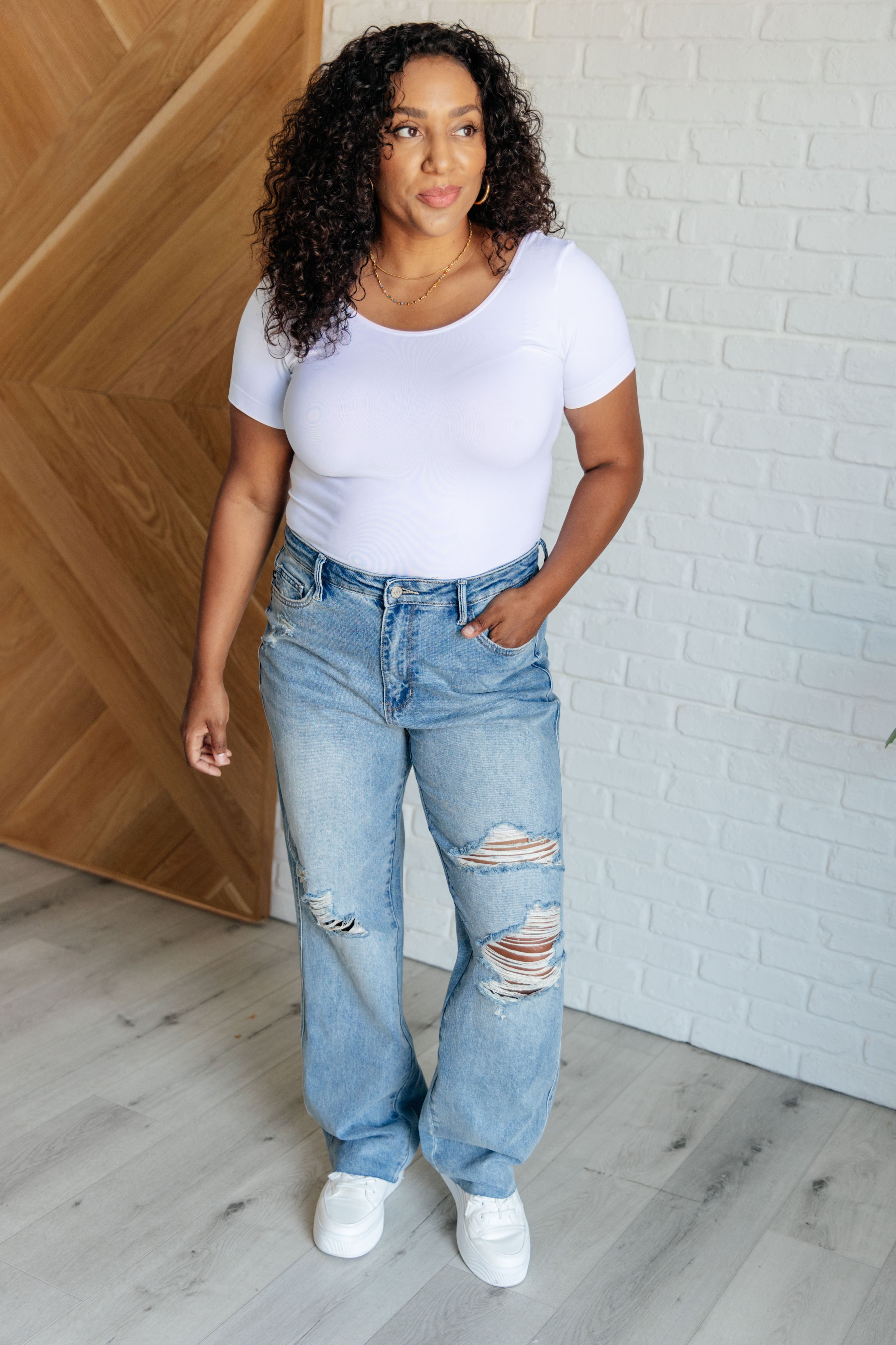 Ramona High Rise Rigid Magic Destroyed Straight Jeans - Charming Charlie