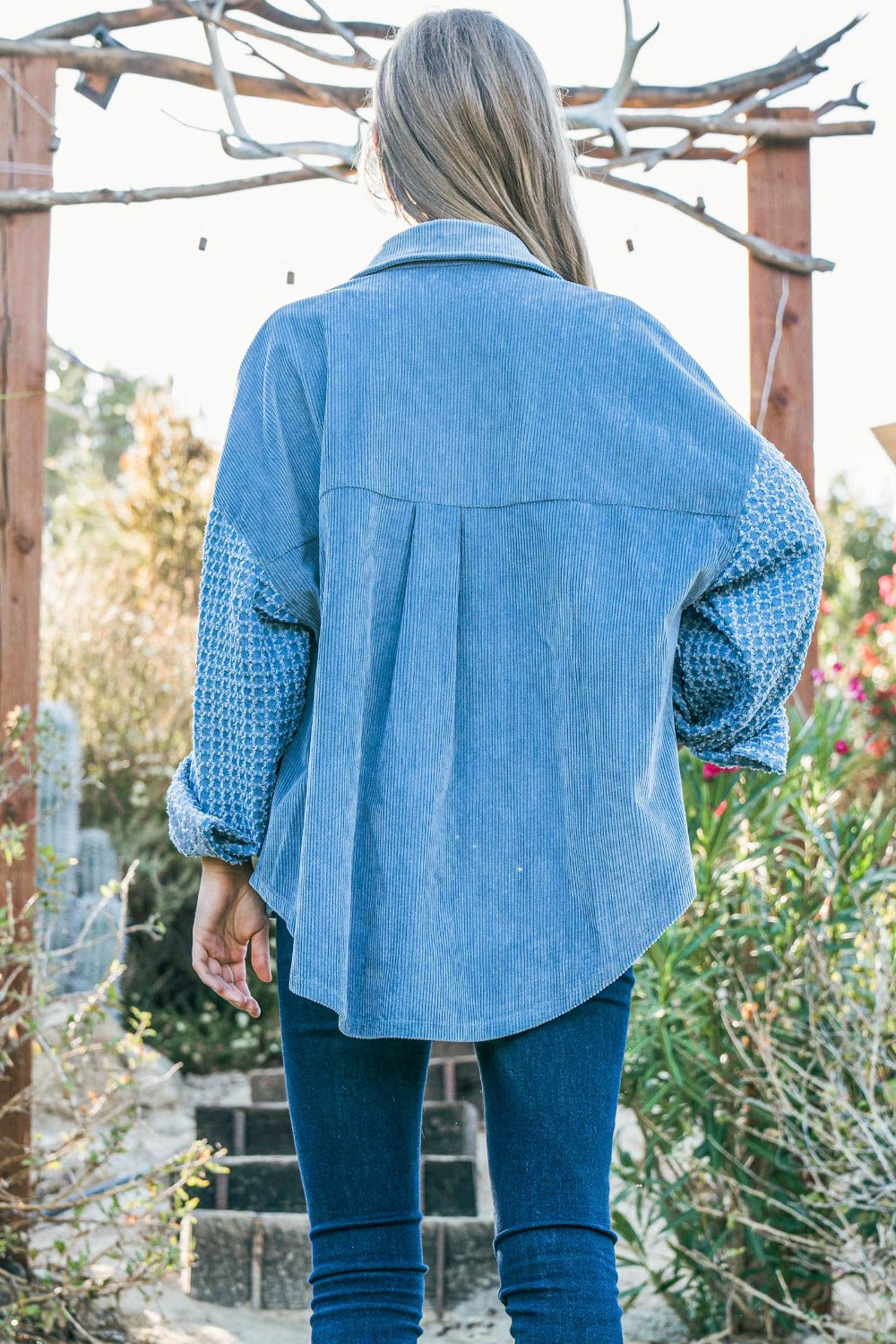 And The Why Button Down Corduroy Contrast Texture Long Sleeve Shacket - Charming Charlie