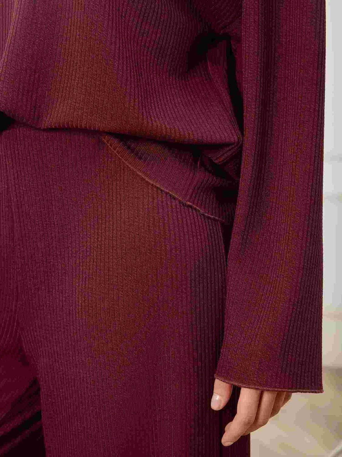 V-Neck Long Sleeve Top and Wide Leg Pants Set - Charming Charlie